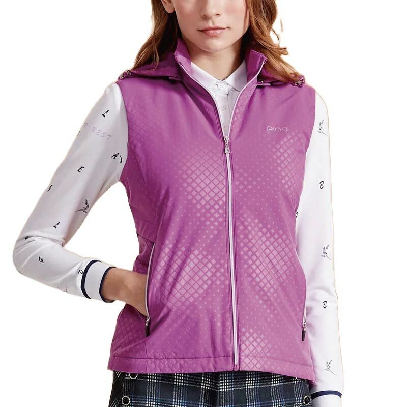 PING 美國 女方格防潑水可拆帽背心(3色) 防風透氣/防潑水 00PI23215B