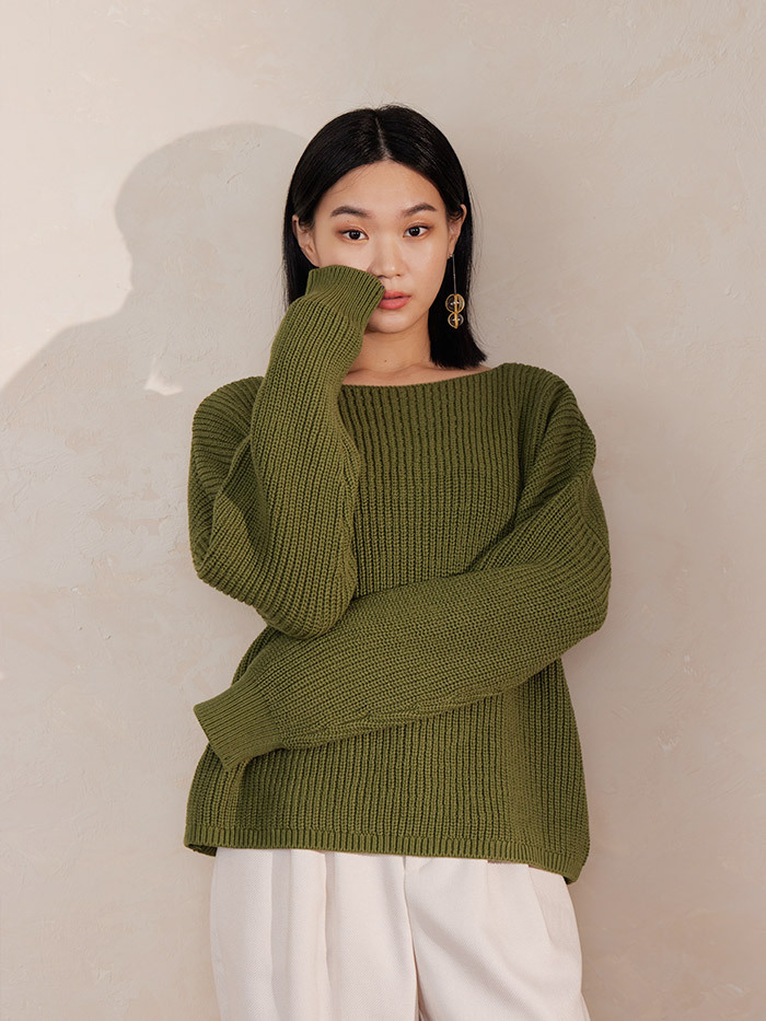 生活實驗針織後V上衣-綠意