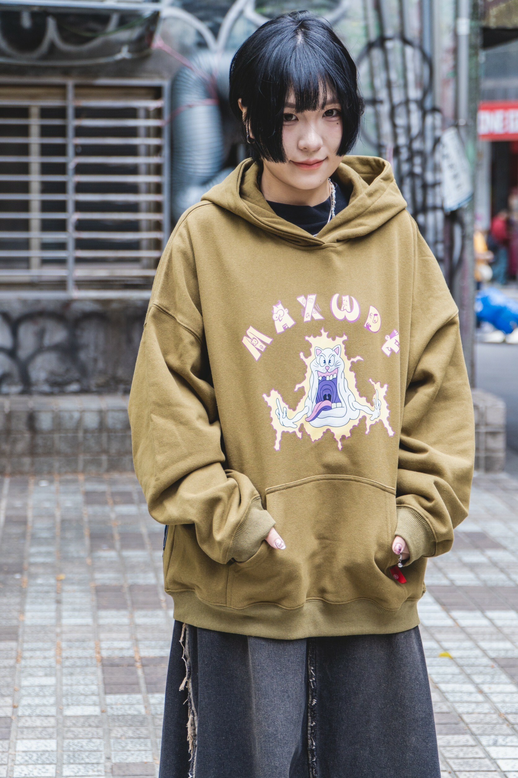 『Always_Good』電擊貓貓 印花 寬鬆 帽TEE