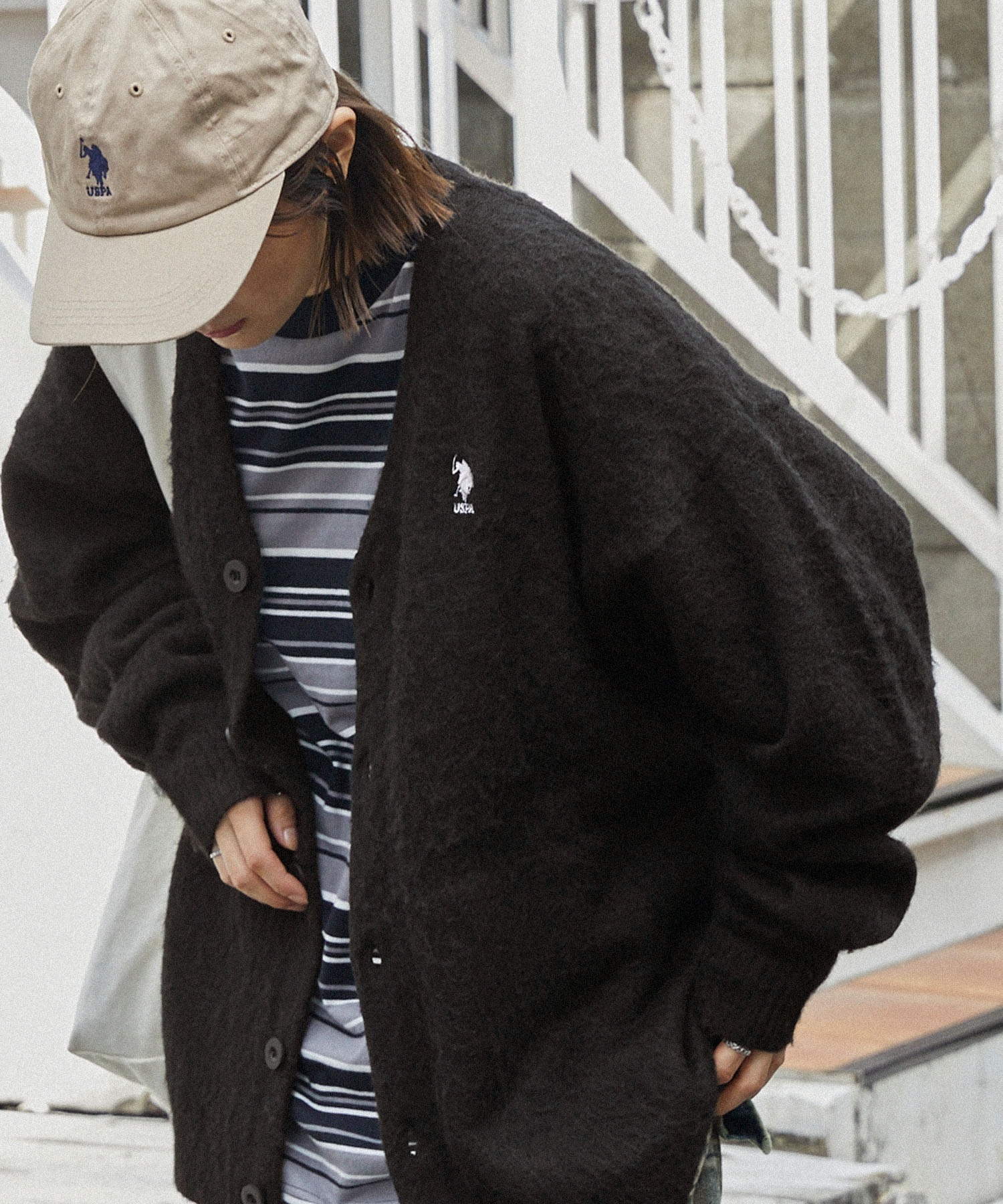 🇯🇵 U.S. POLO ASSN. 開襟衫 開襟外套 仿馬海毛 藍 黑 灰 綠 菱格 渲染 / 現貨✨