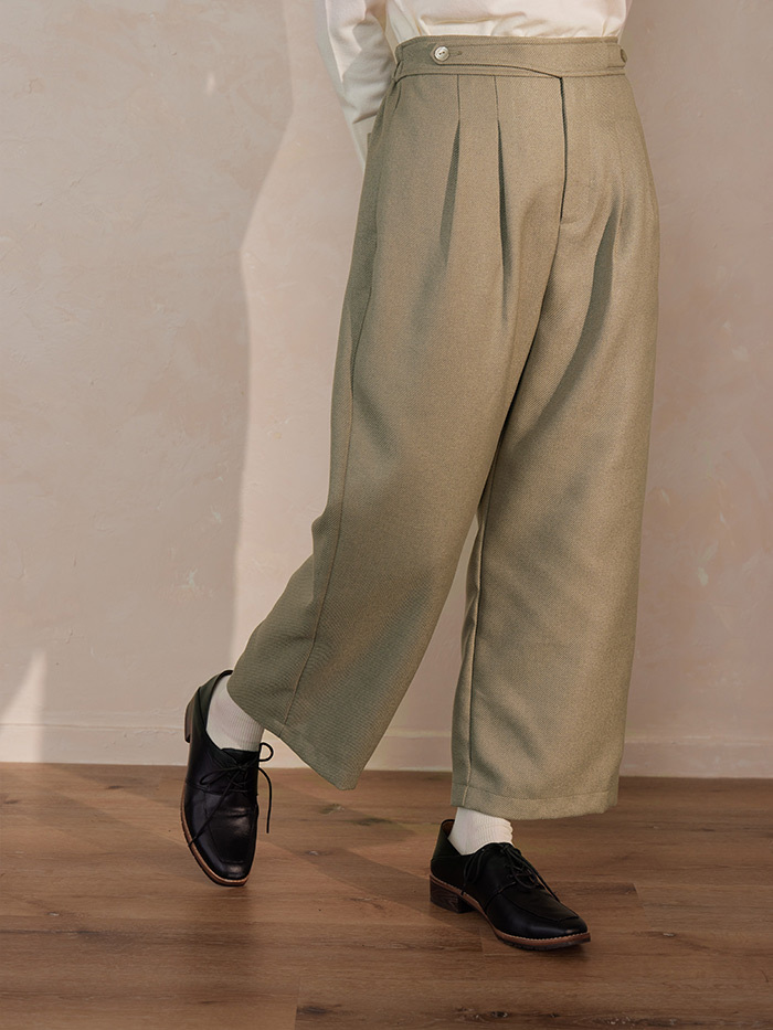 午後湖畔雙釦寬褲-遊散