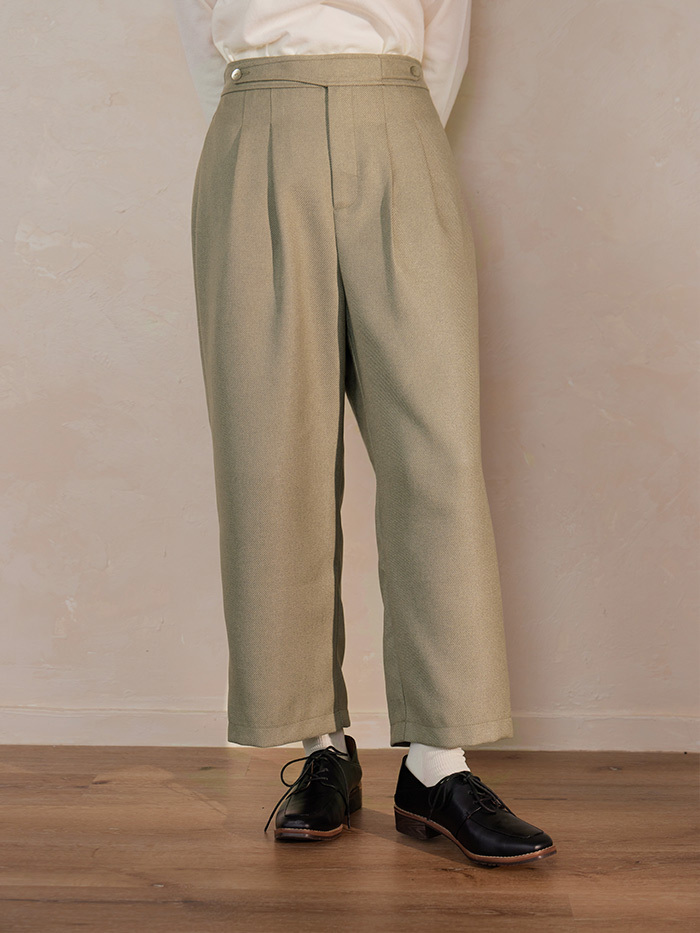 午後湖畔雙釦寬褲-遊散