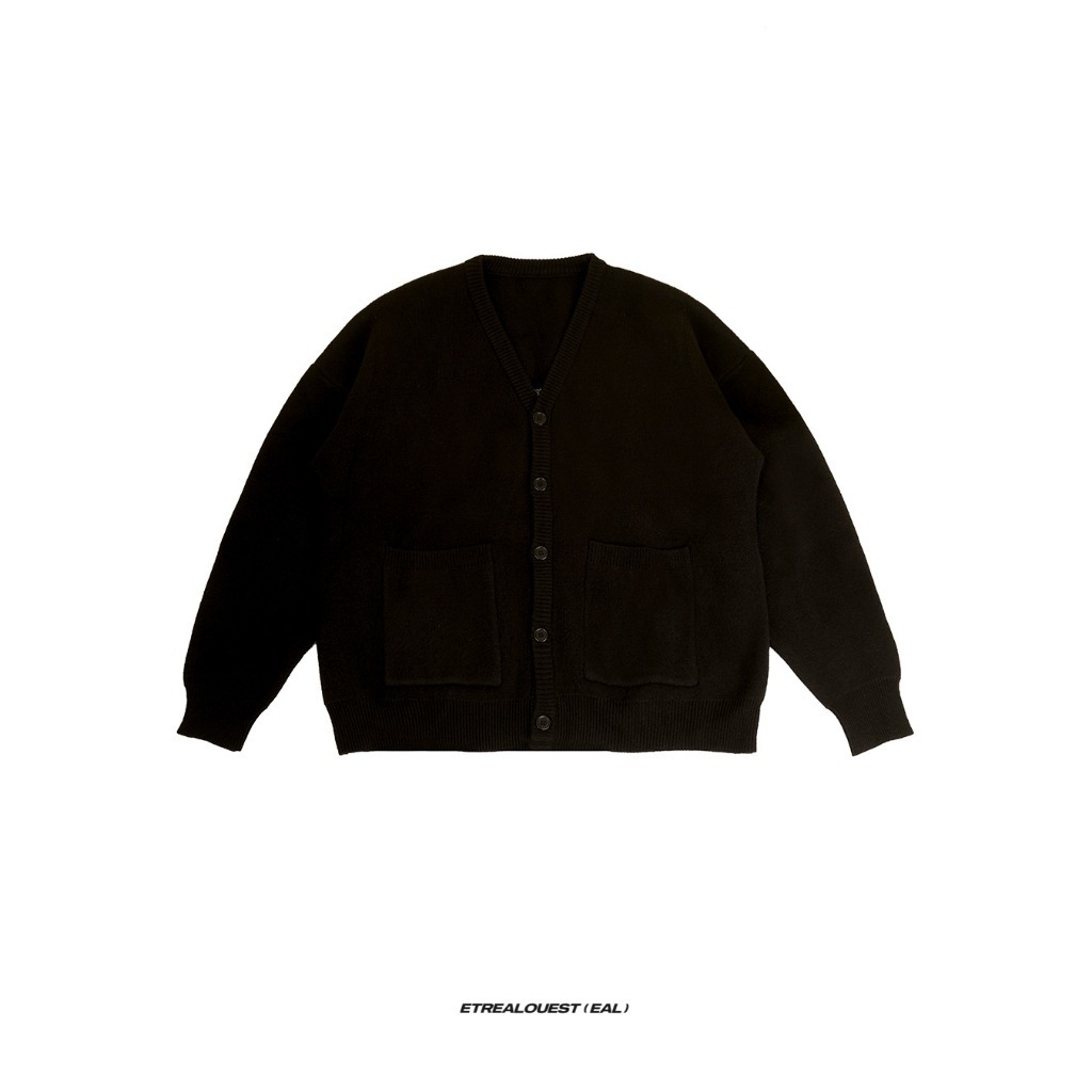 E'TREALOUEST Logo V-neck Cardigan / Black