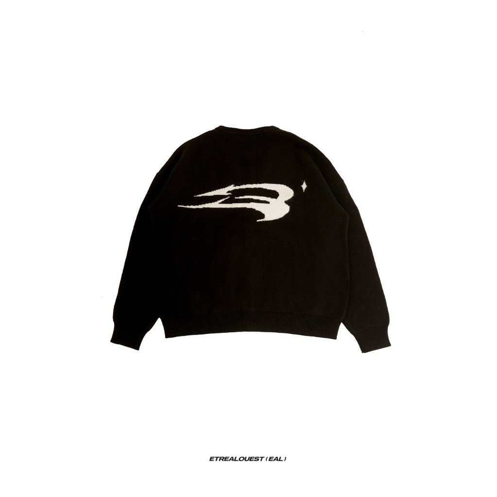 E'TREALOUEST Logo V-neck Cardigan / Black