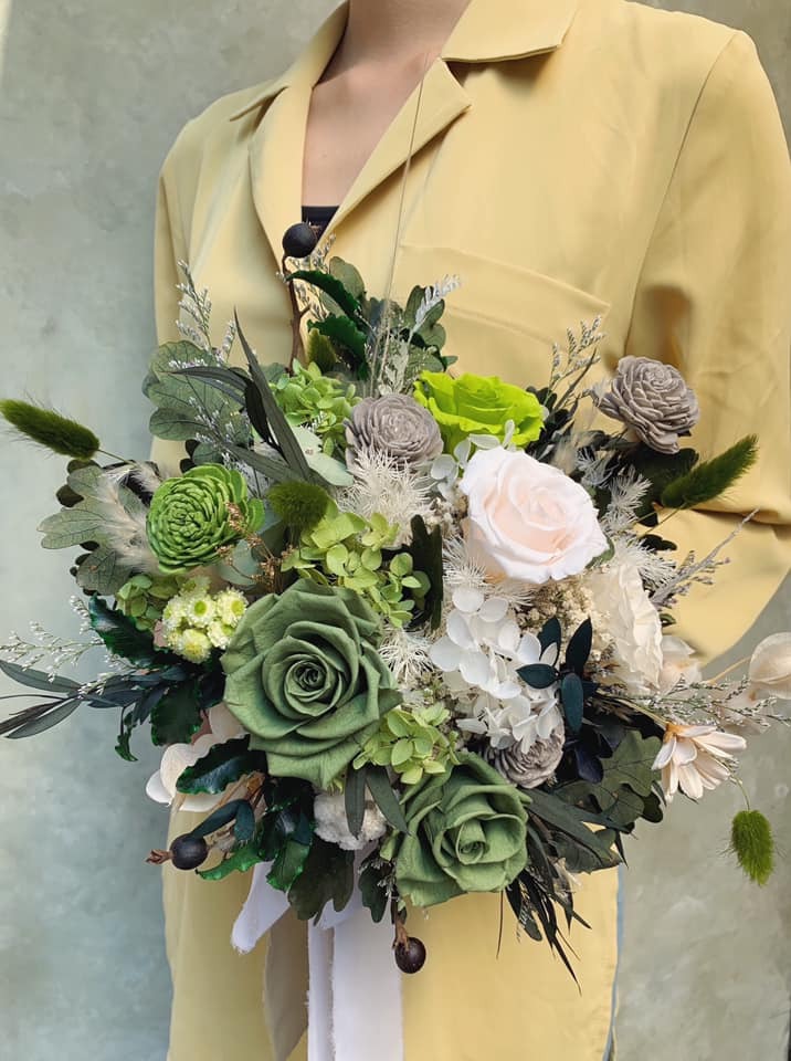 永生花捧花,綠色系捧花,新娘捧花推薦,捧花哪裡買,台北新娘捧花推薦