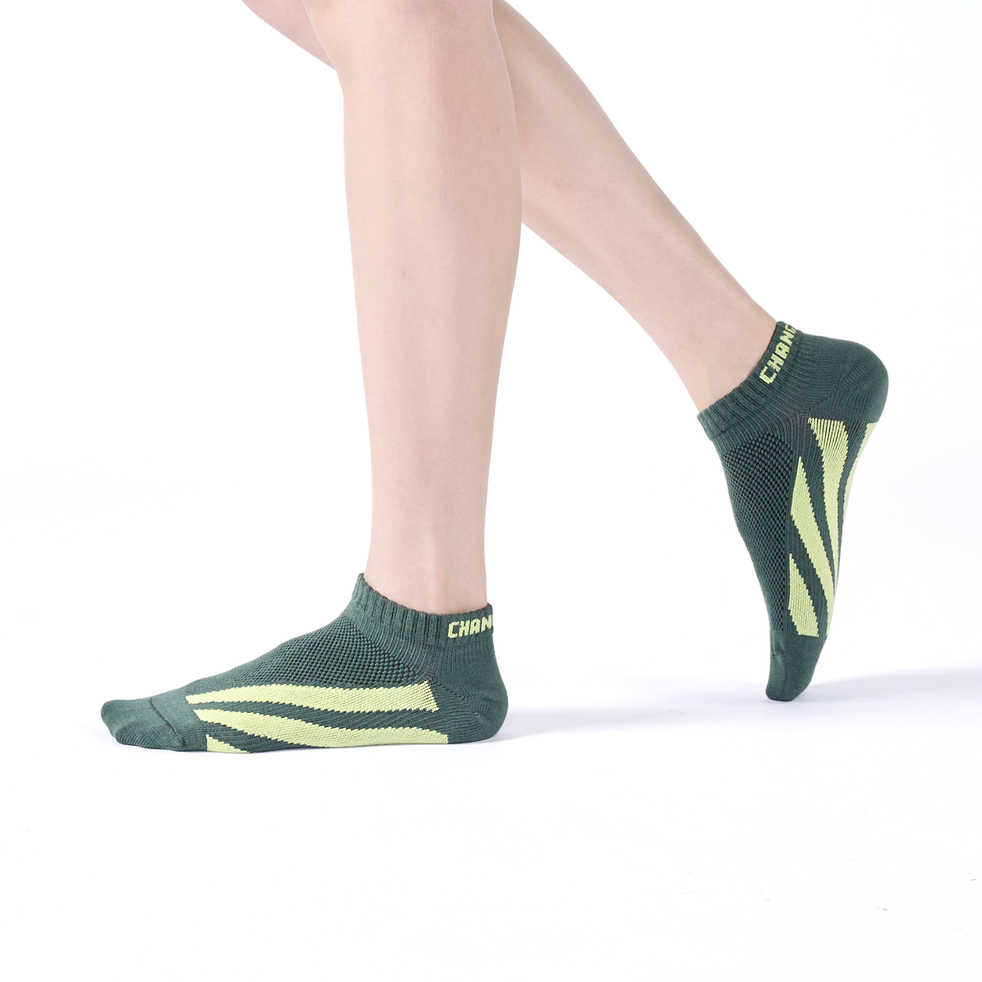 平行線 抗菌運動踝襪〈綠〉