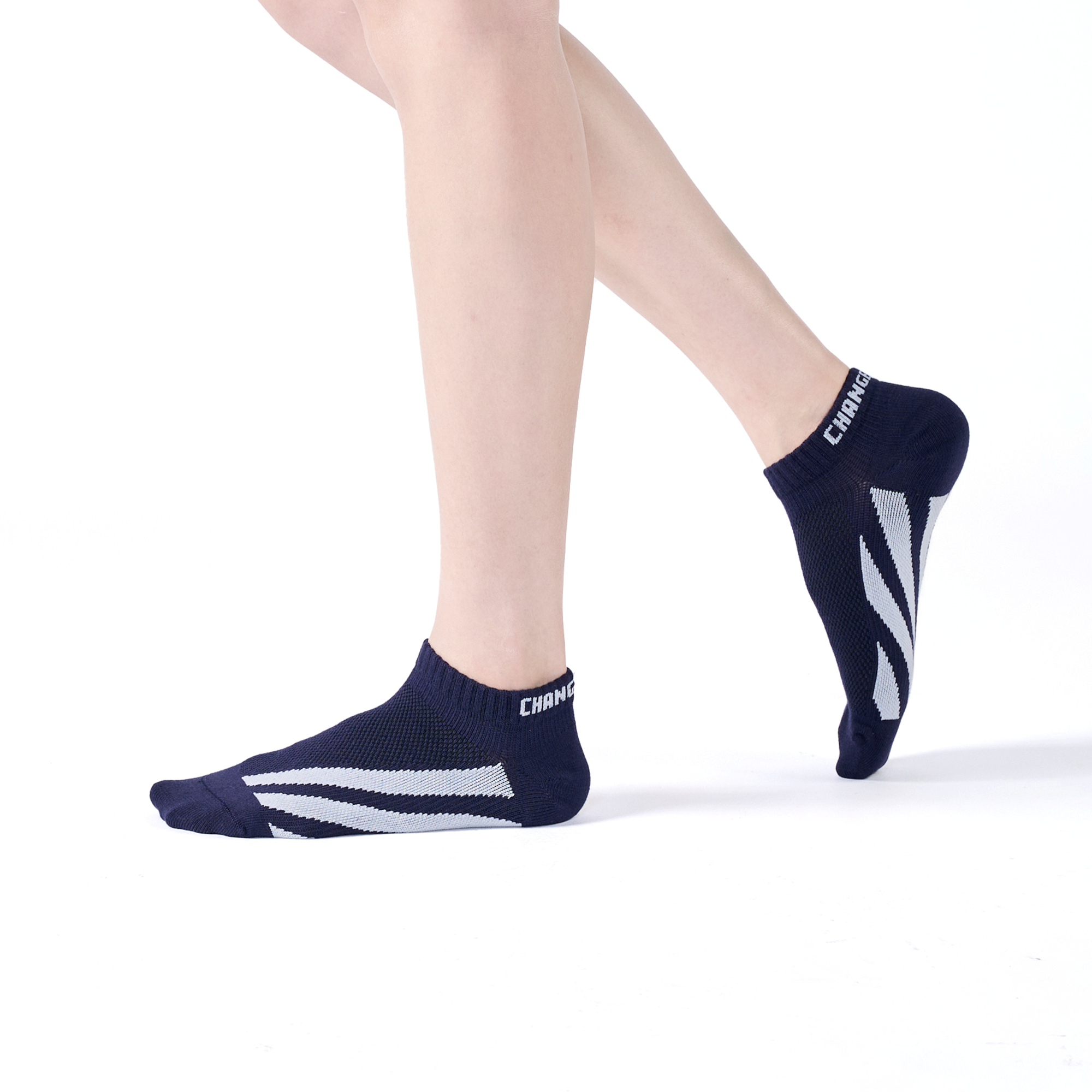 平行線 抗菌運動踝襪〈藍〉