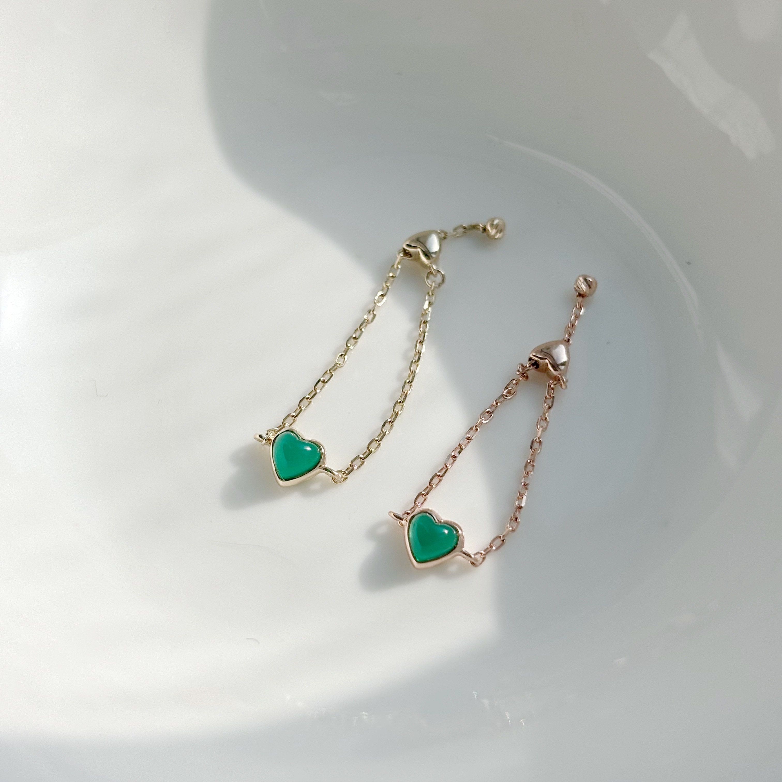 14K QQ HEART綠瑪瑙可調式鏈戒