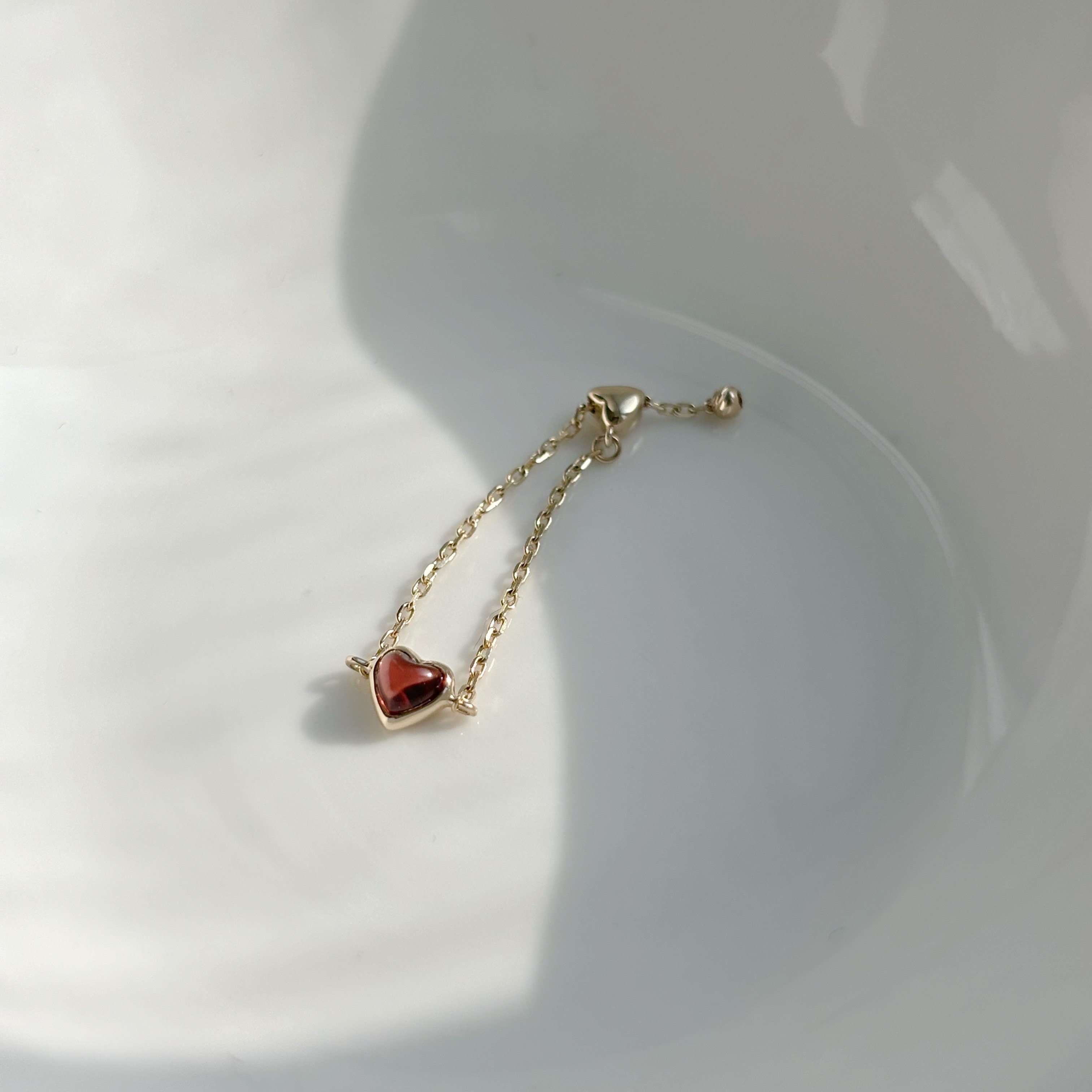 14K QQ HEART石榴石可調式鏈戒