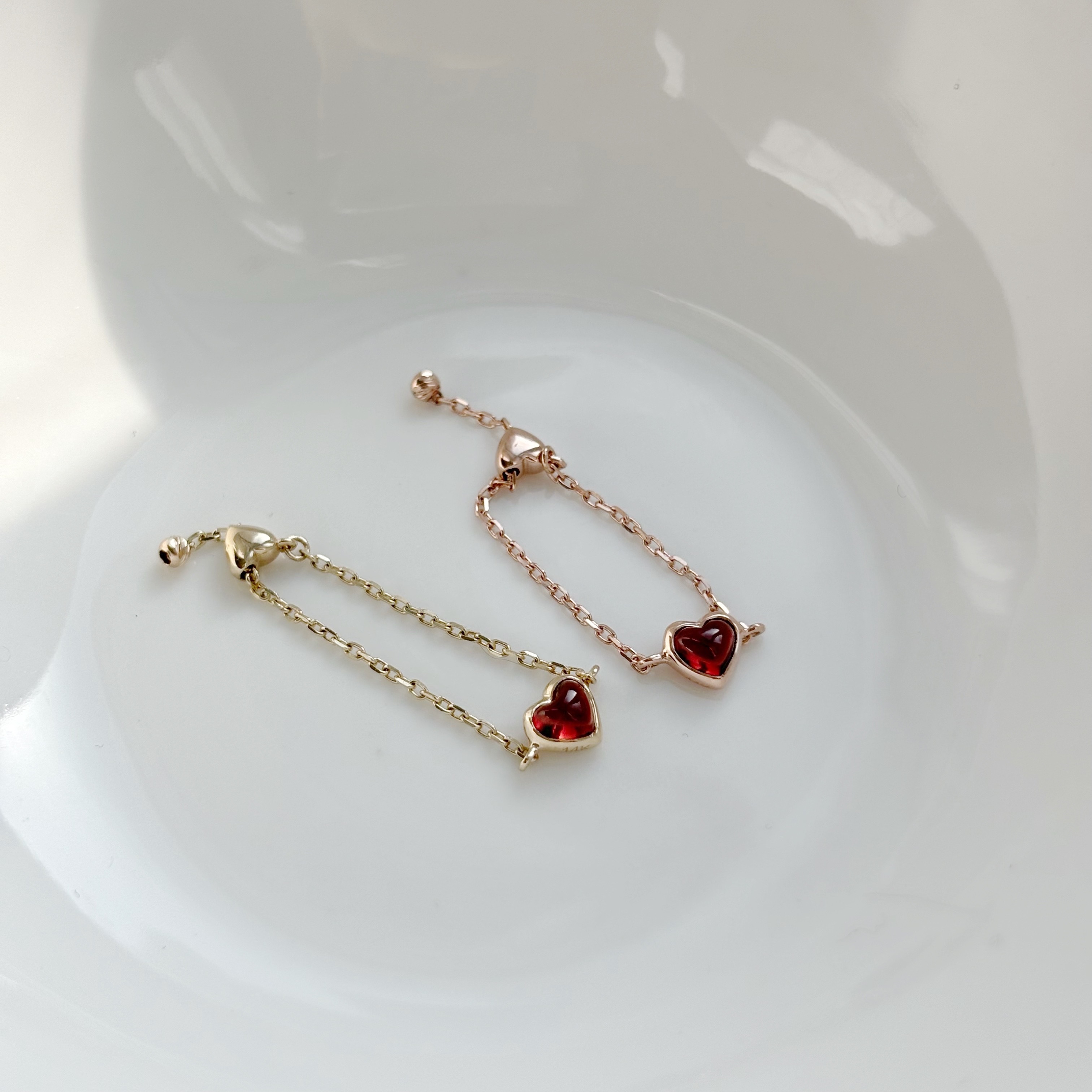 14K QQ HEART石榴石可調式鏈戒