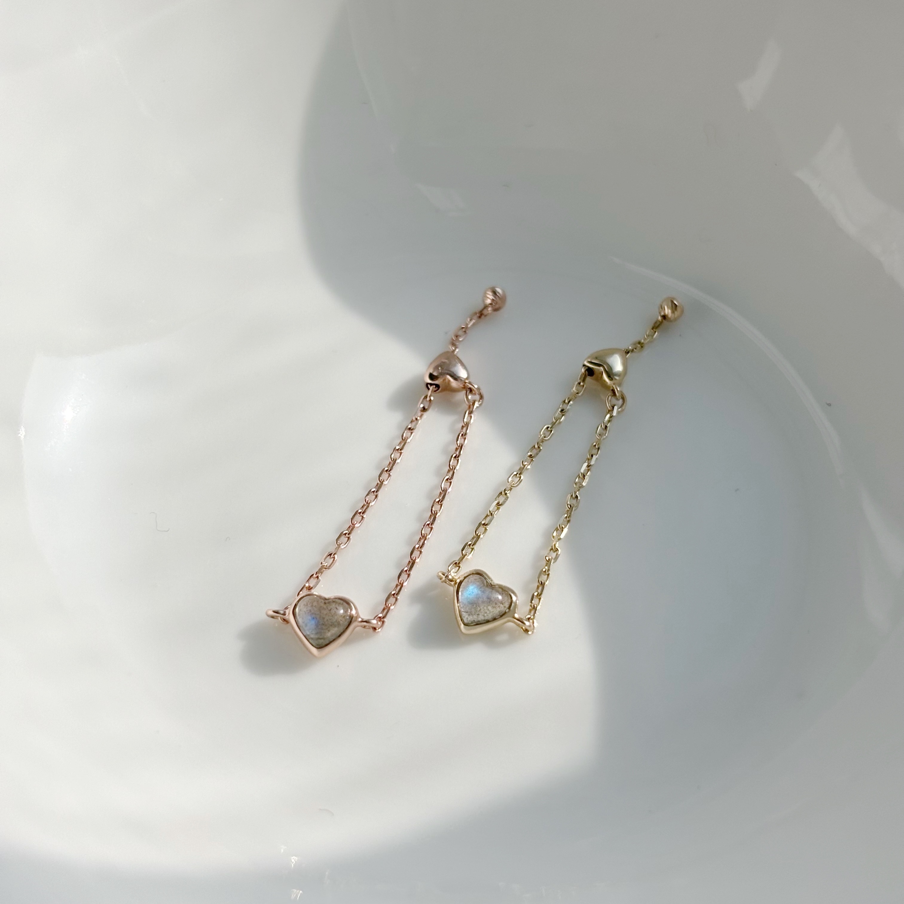 14K QQ HEART拉長石可調式鏈戒