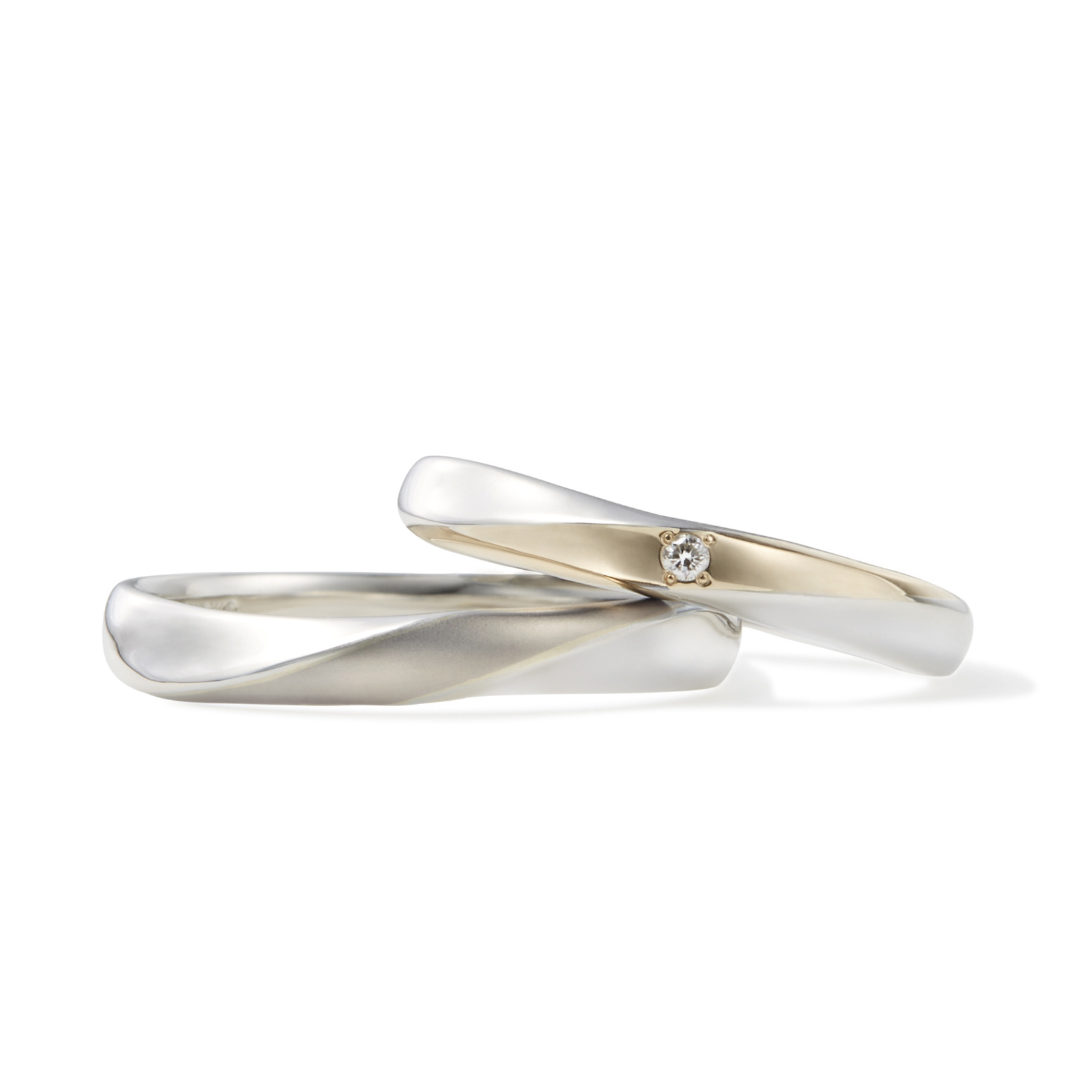 日本PT900鉑金/18K香檳金/18K白金天然鑽石結婚戒指 - 純粋