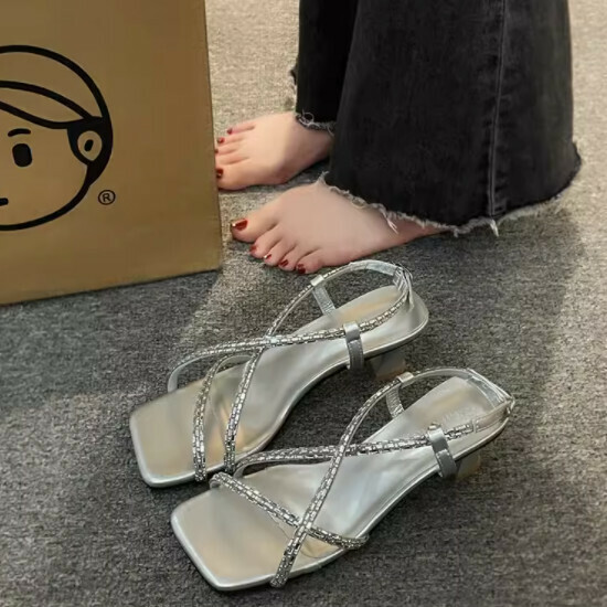 法式金屬女涼拖鞋