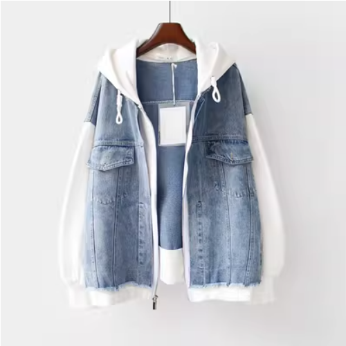 Fake two piece hooded denim jacket