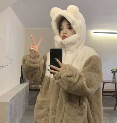 fleece thickened hooded jacket