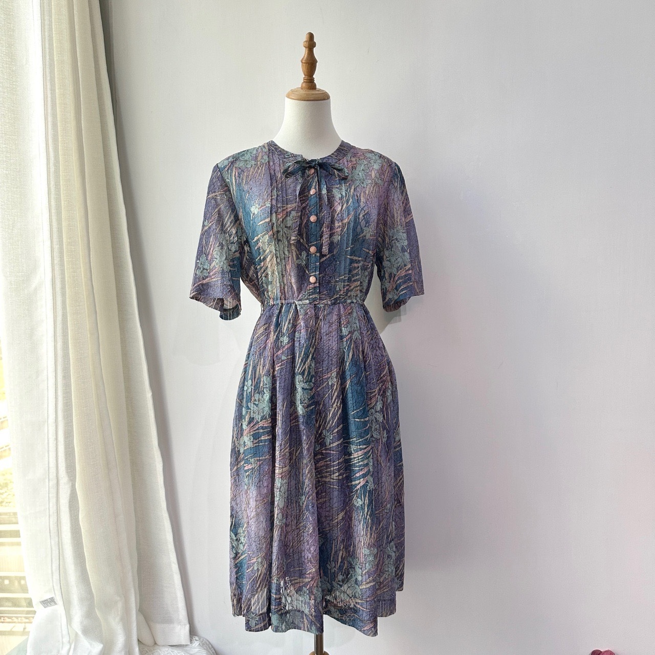 夢幻漸變感紫藍色蕾絲短袖連身裙