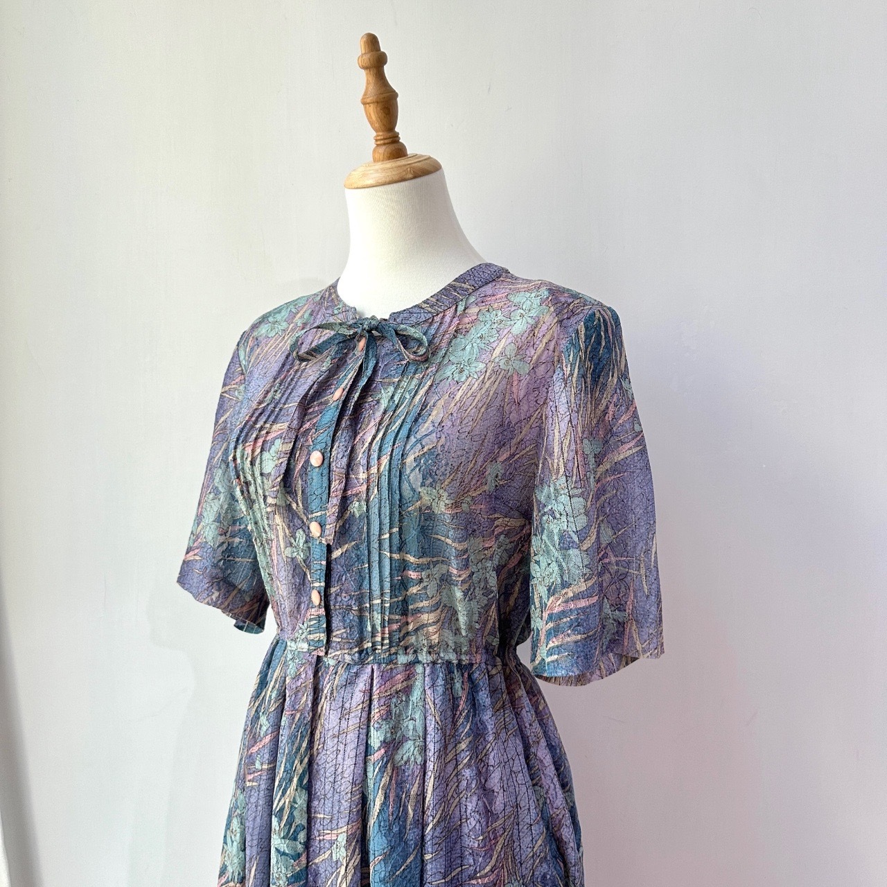 夢幻漸變感紫藍色蕾絲短袖連身裙