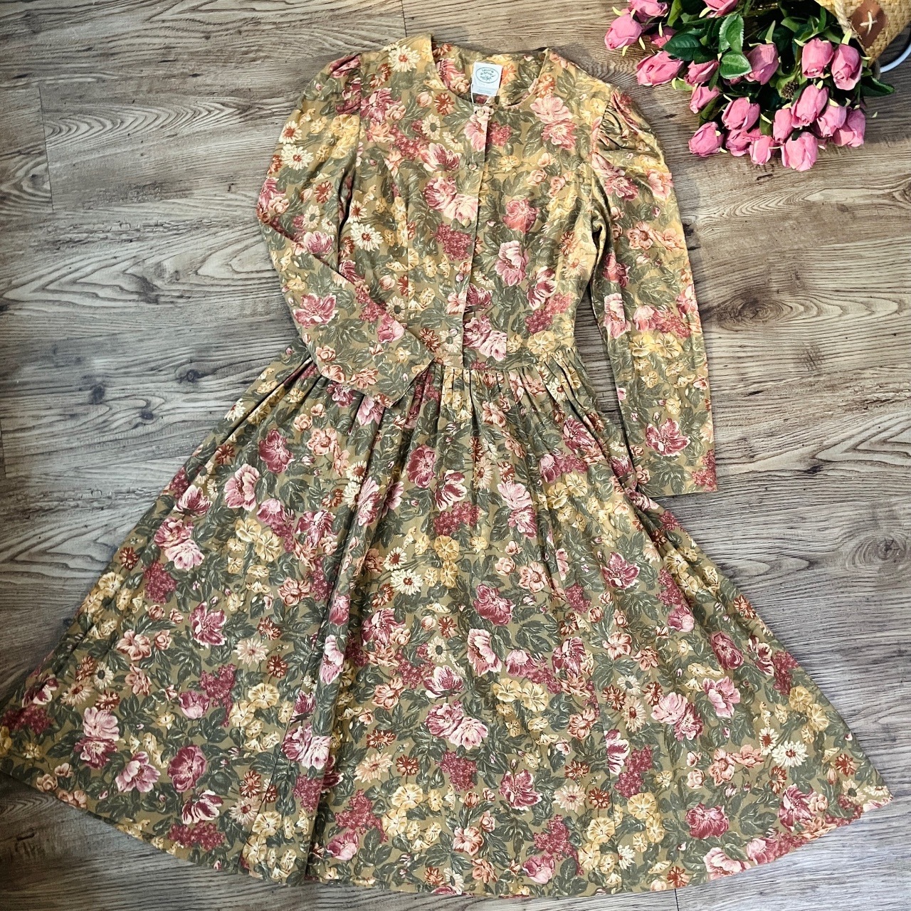 Laura Ashley 80s 秋日感大花古著長袖連身裙