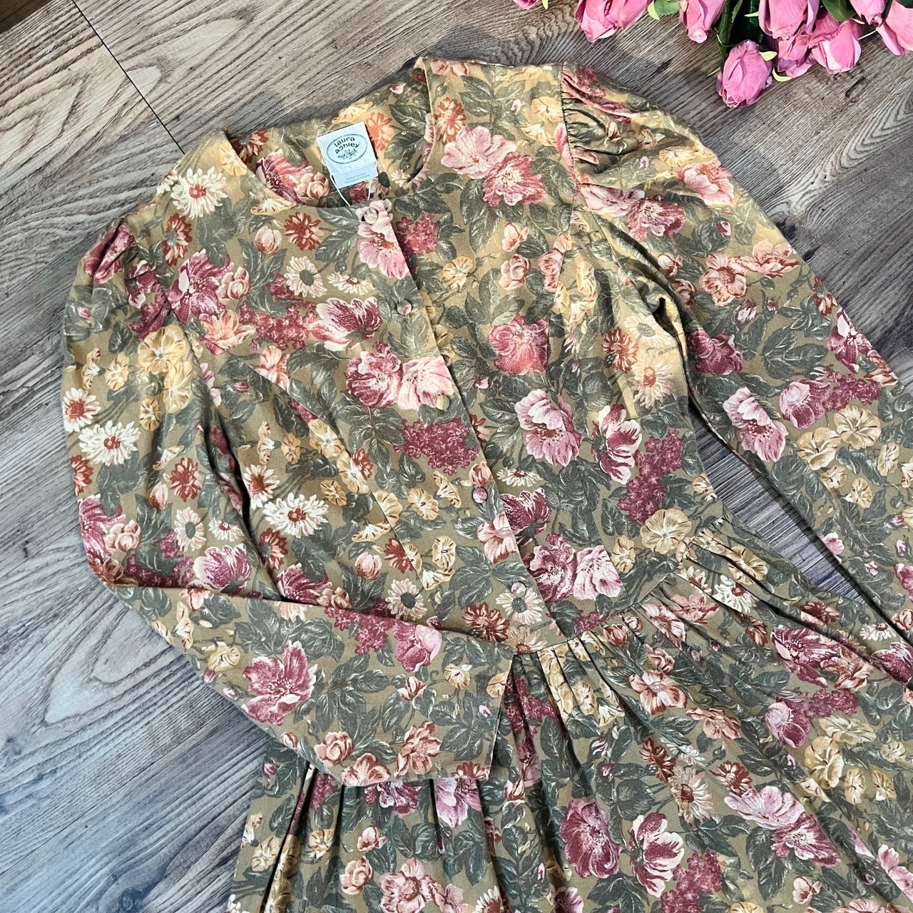 Laura Ashley 80s 秋日感大花古著長袖連身裙