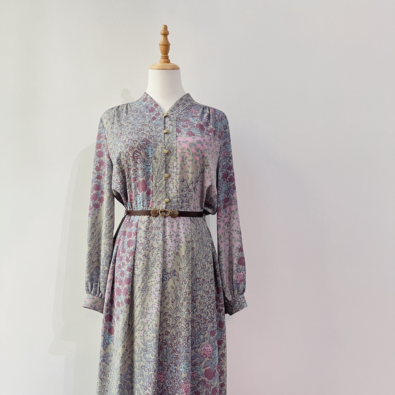 日本製灰色落英繽紛長袖連身裙