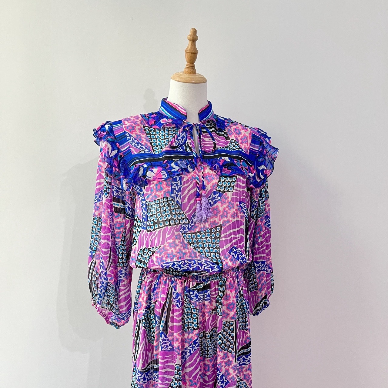 香港製 Lachine Vintage 紫色星星長袖連身裙