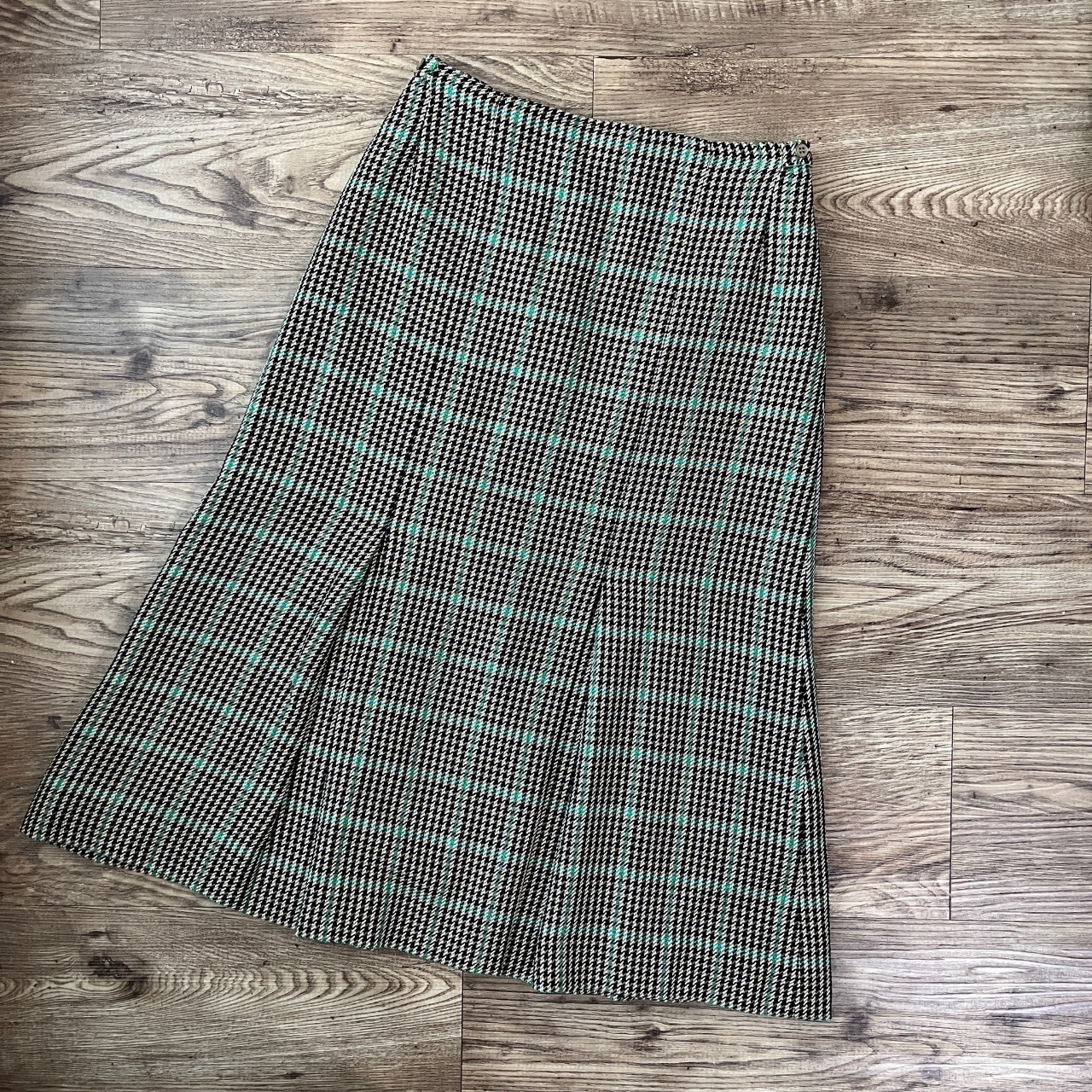 英國製DAKS啡黑綠蘇格蘭格紋半身裙