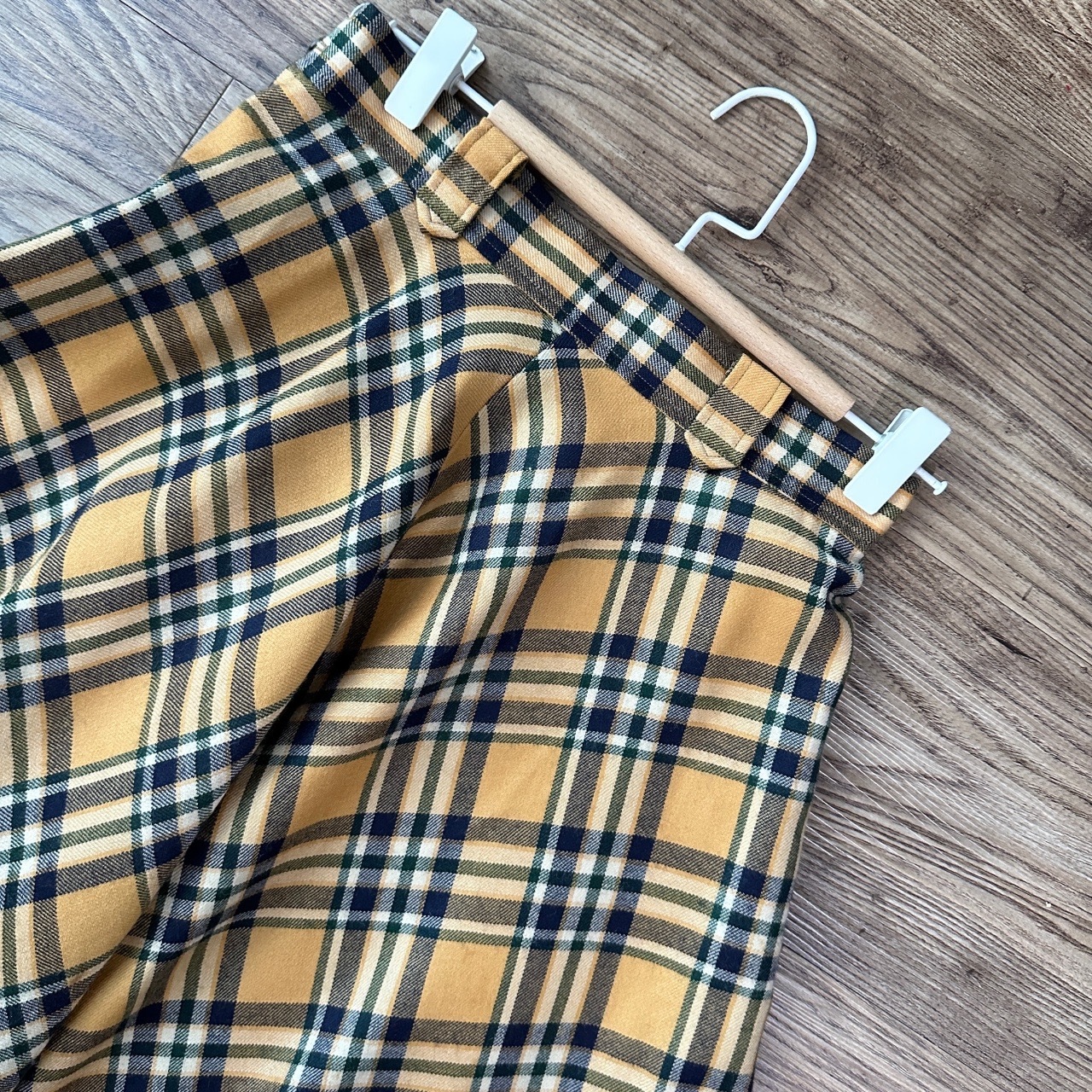 日本製橙黃格紋傘形半身裙