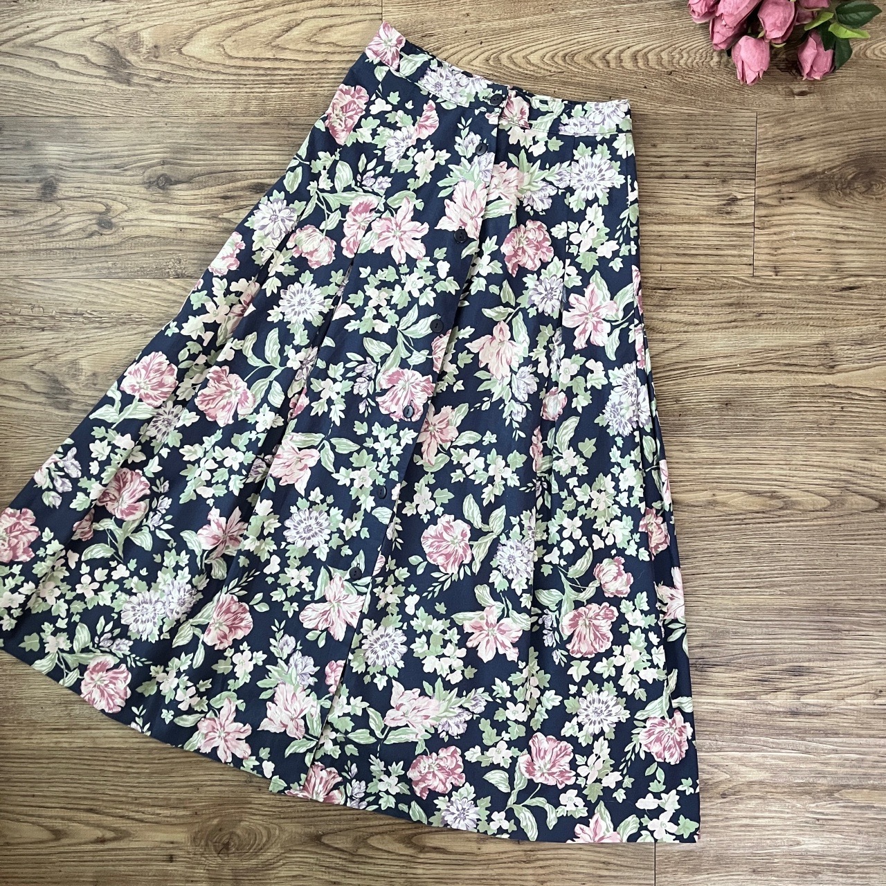 英國製 Laura Ashley 深藍大花半身裙