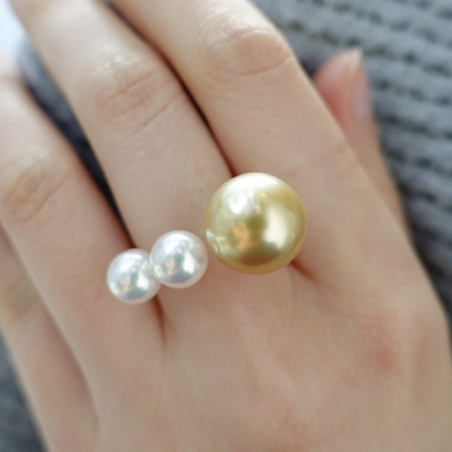 18K黃金南洋金珠Akoya鑽石戒指