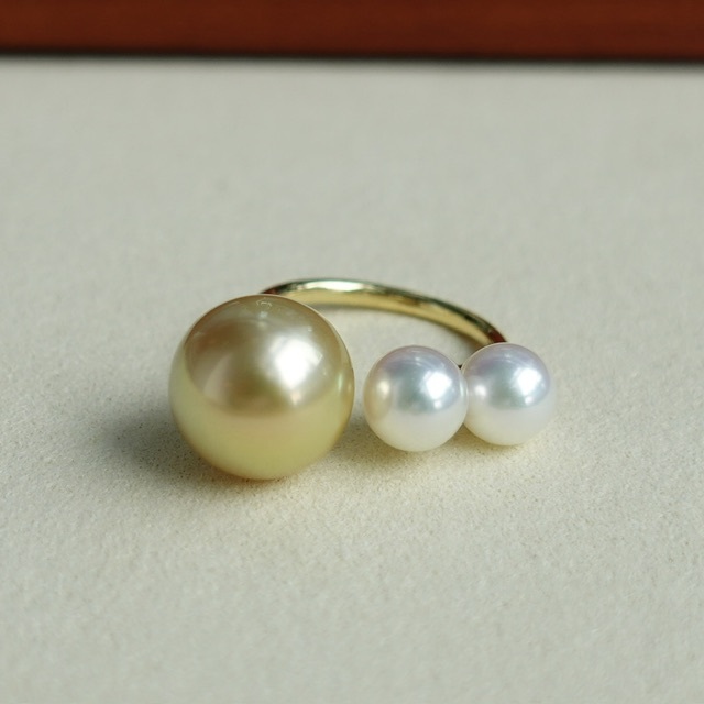 18K黃金南洋金珠Akoya鑽石戒指