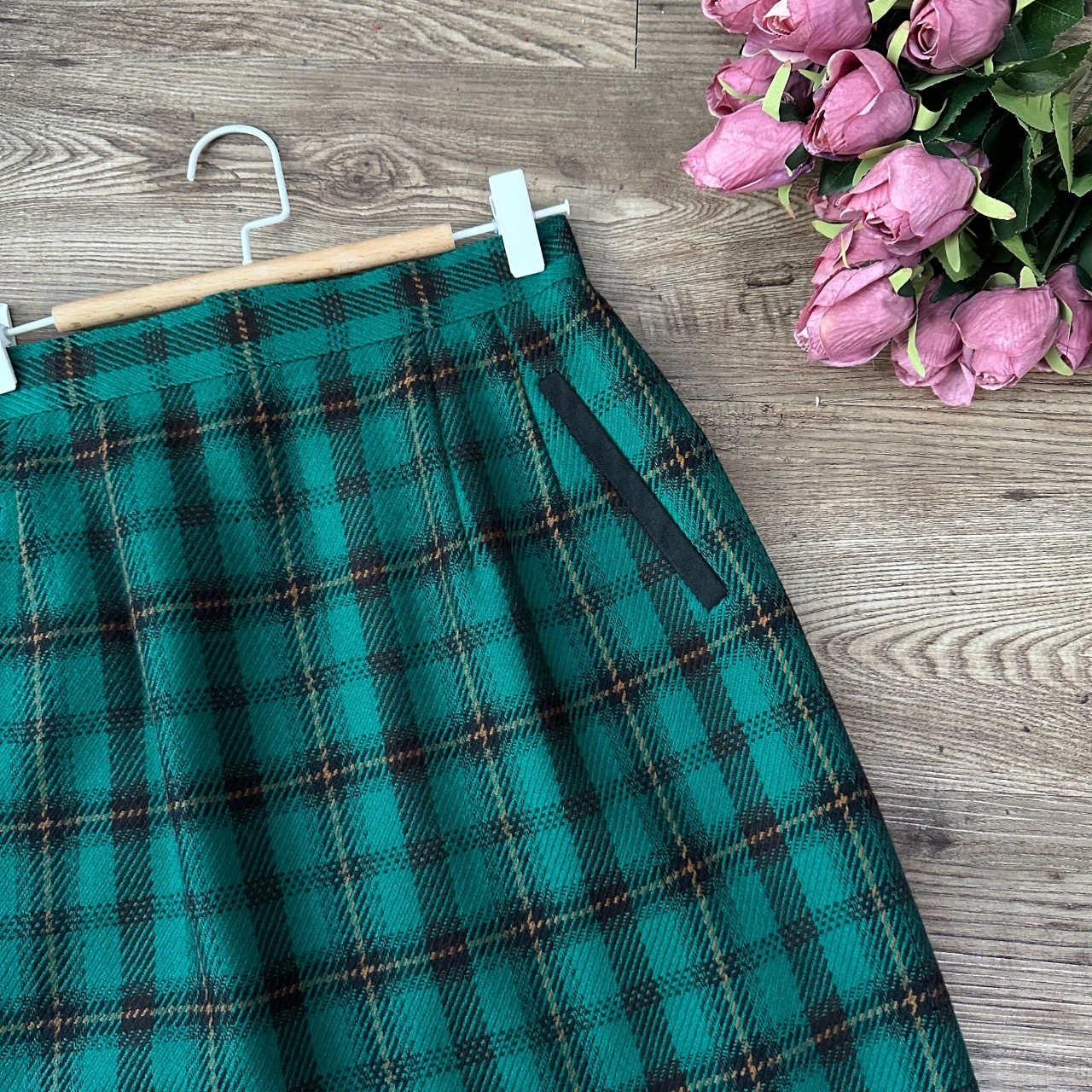 祖母綠格紋直身半身裙