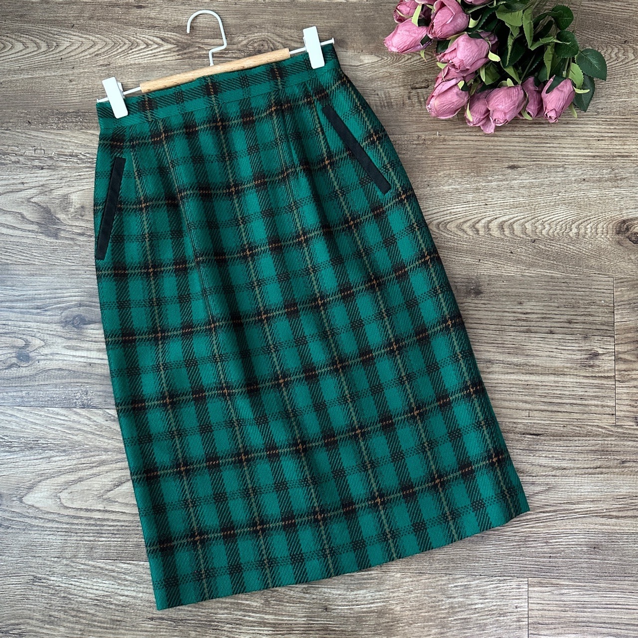 祖母綠格紋直身半身裙