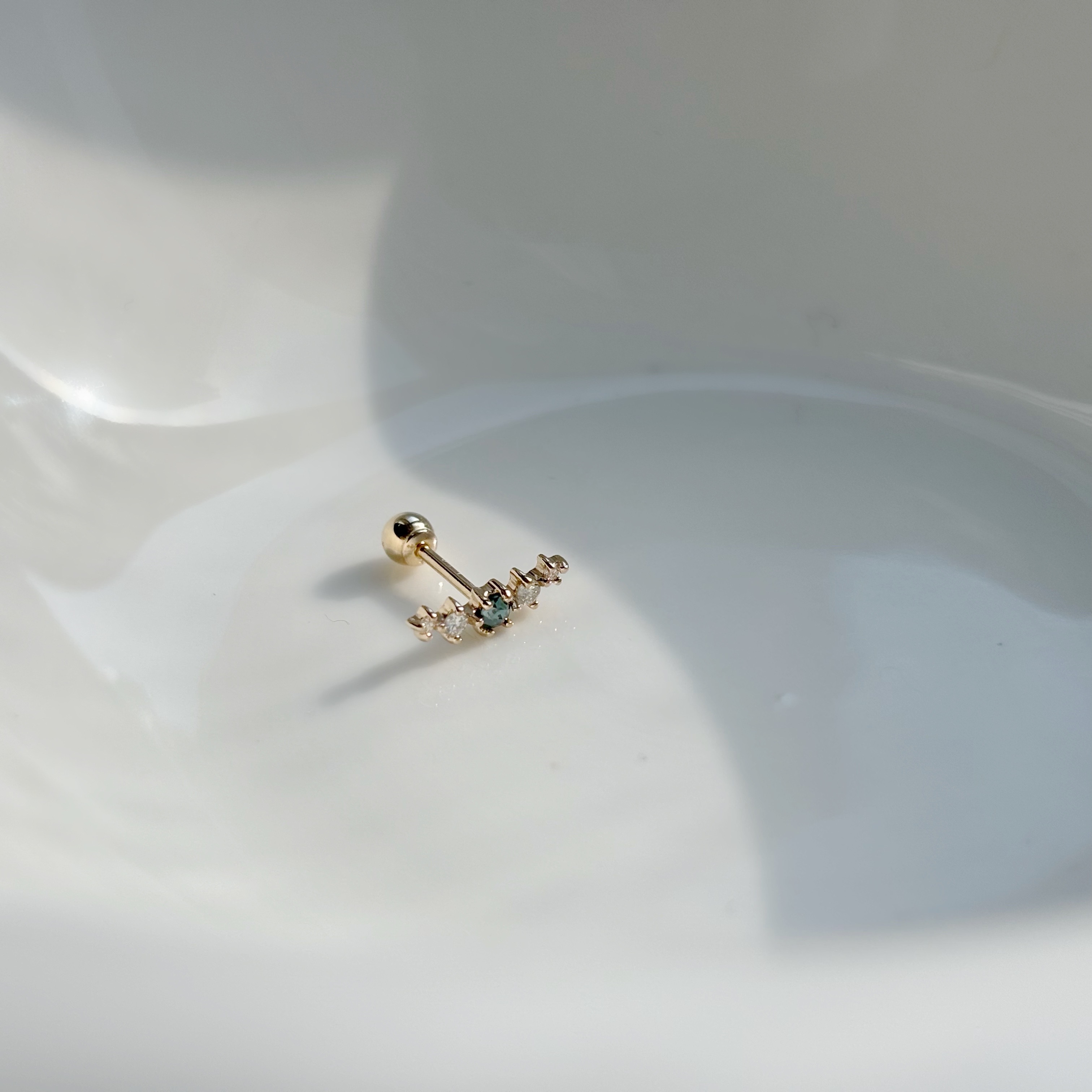 14K微笑藍鑽真鑽轉珠耳環