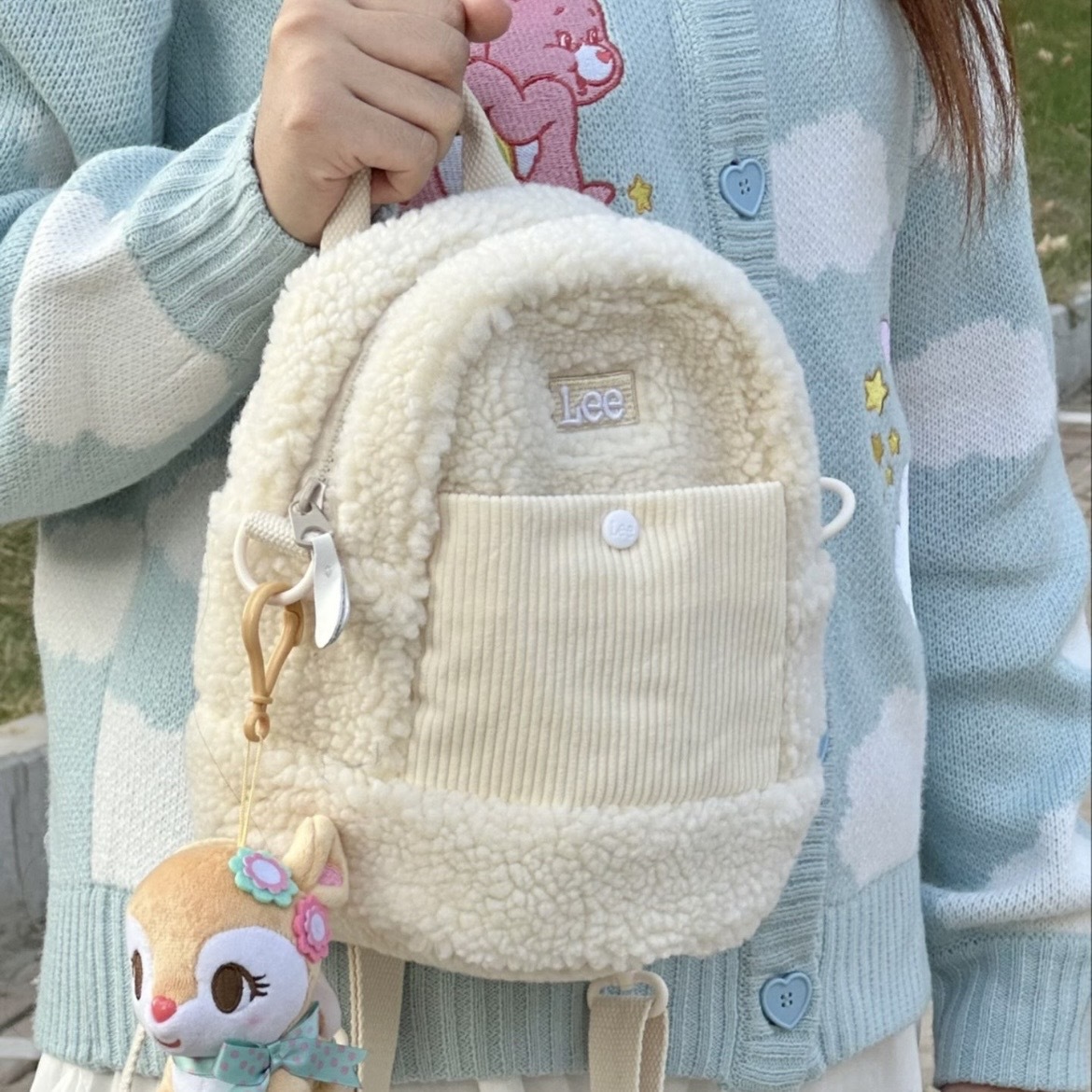 Lee CuteCandy 夢幻粉/純白/卡其色 羊羔毛 毛絨絨小包 LE200023M