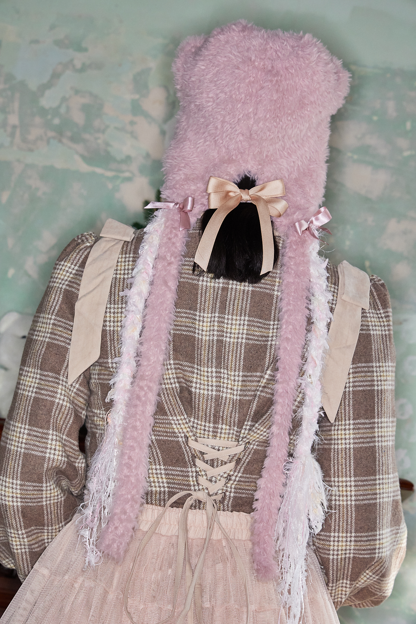 Fuzzy Bear Ear Ribbon Beanie