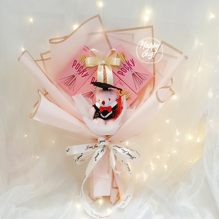 pocky 愛心造型花束,pocky零食花束,桃園八德花店,桃園幸福禮物花店,桃園花束,pocky heart snack bouquet