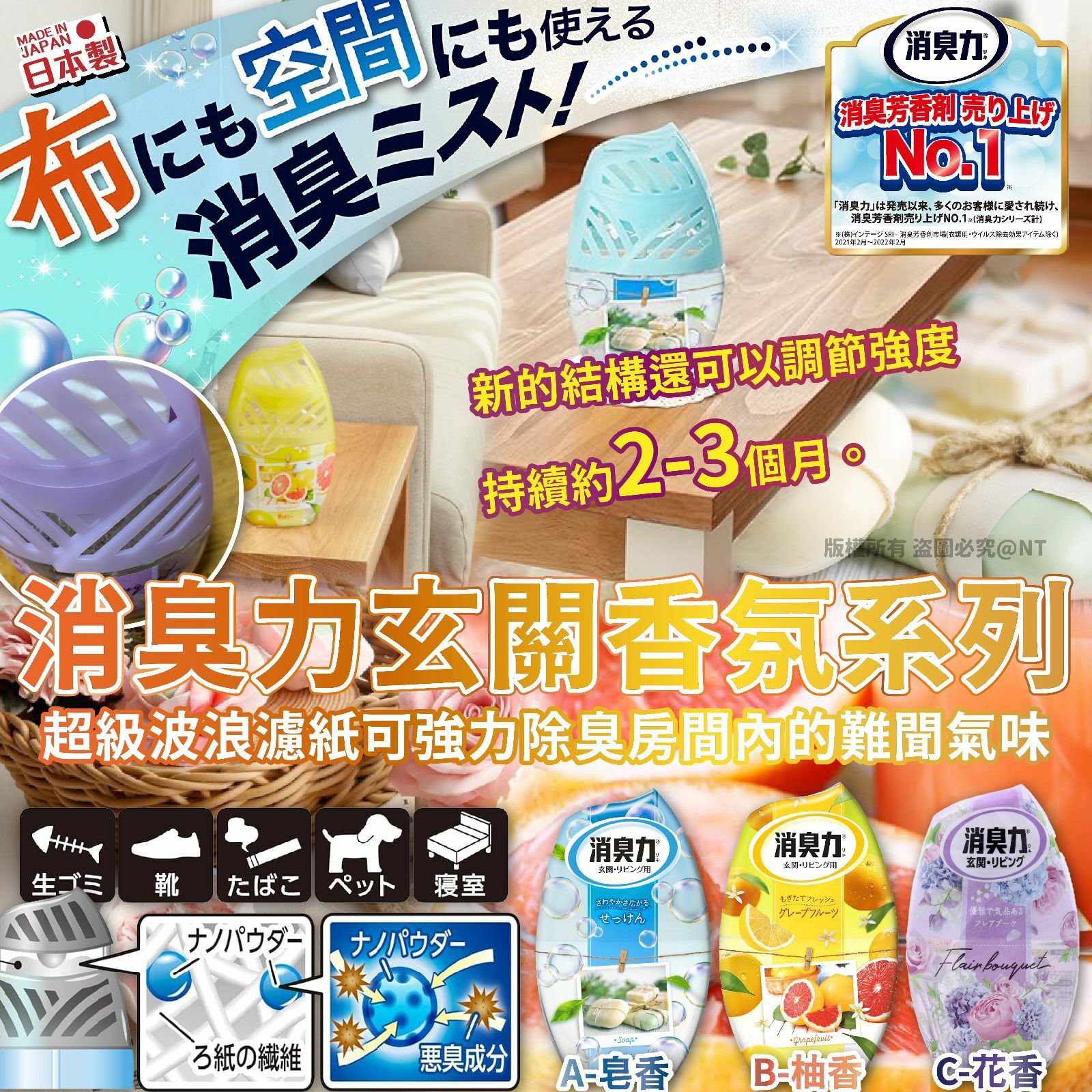 日本雞仔牌消臭力玄關香氛系列 (一套3個)