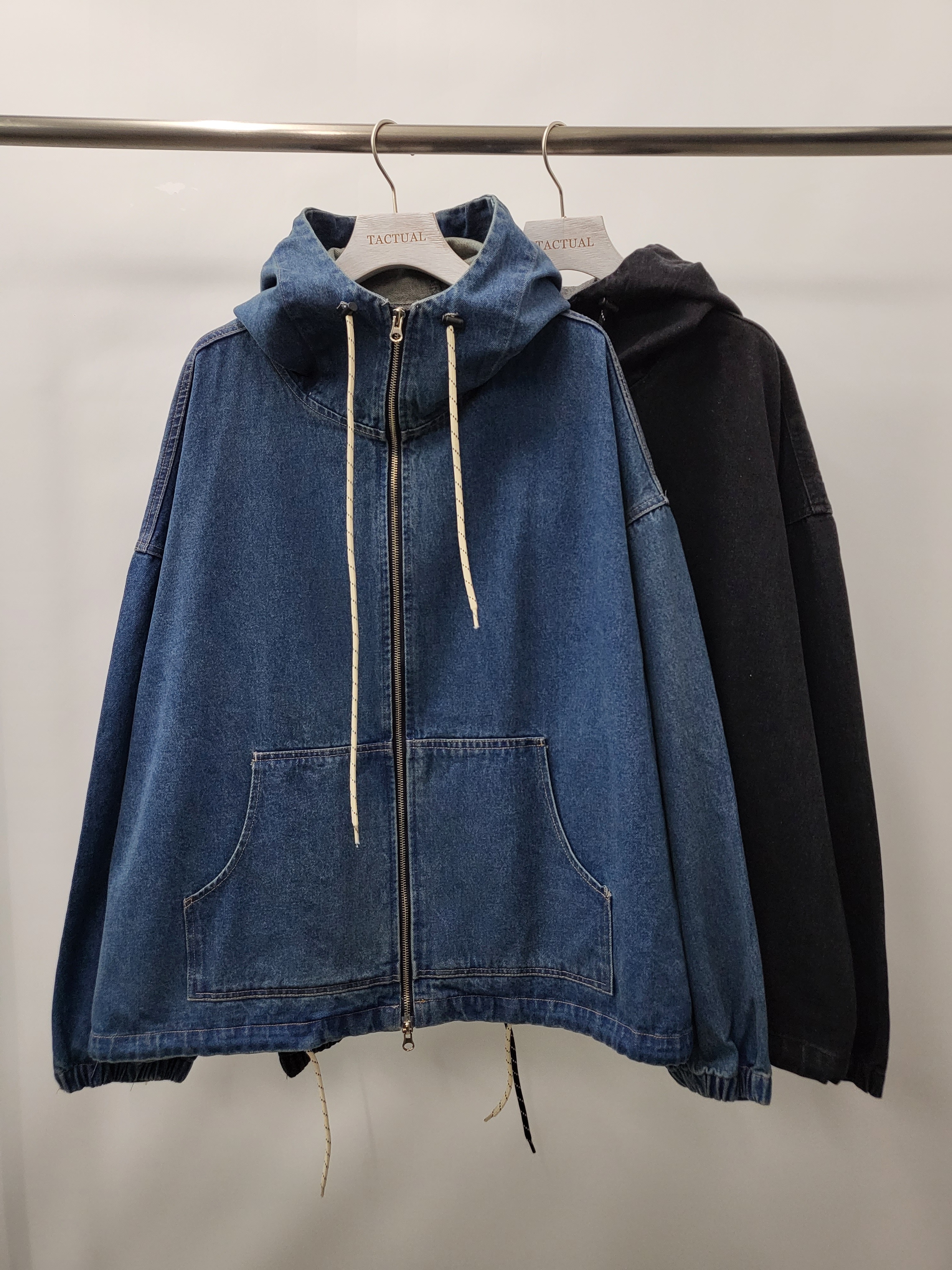 淨色連帽拉鍊牛仔褸 JK2408