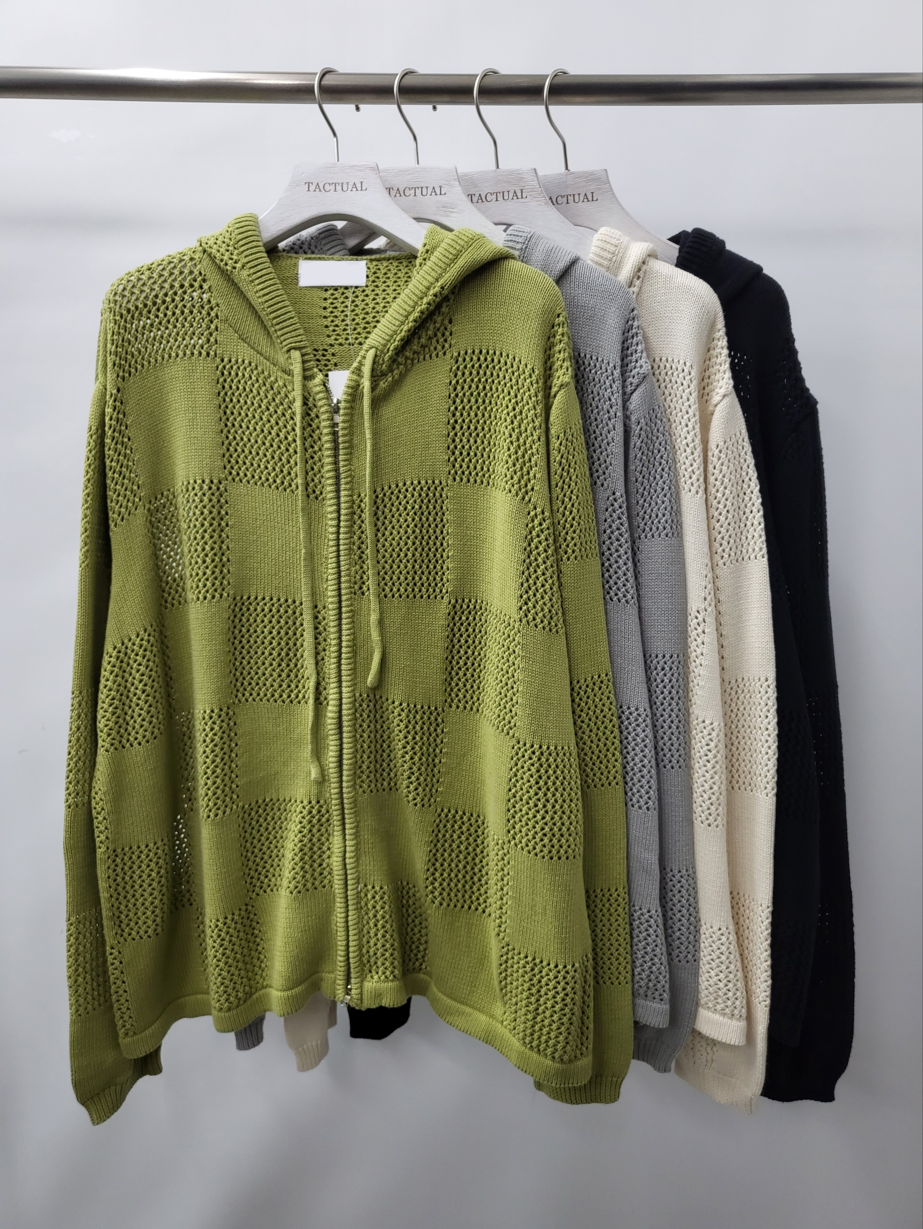 淨色格紋連帽拉鍊外套 JK2403