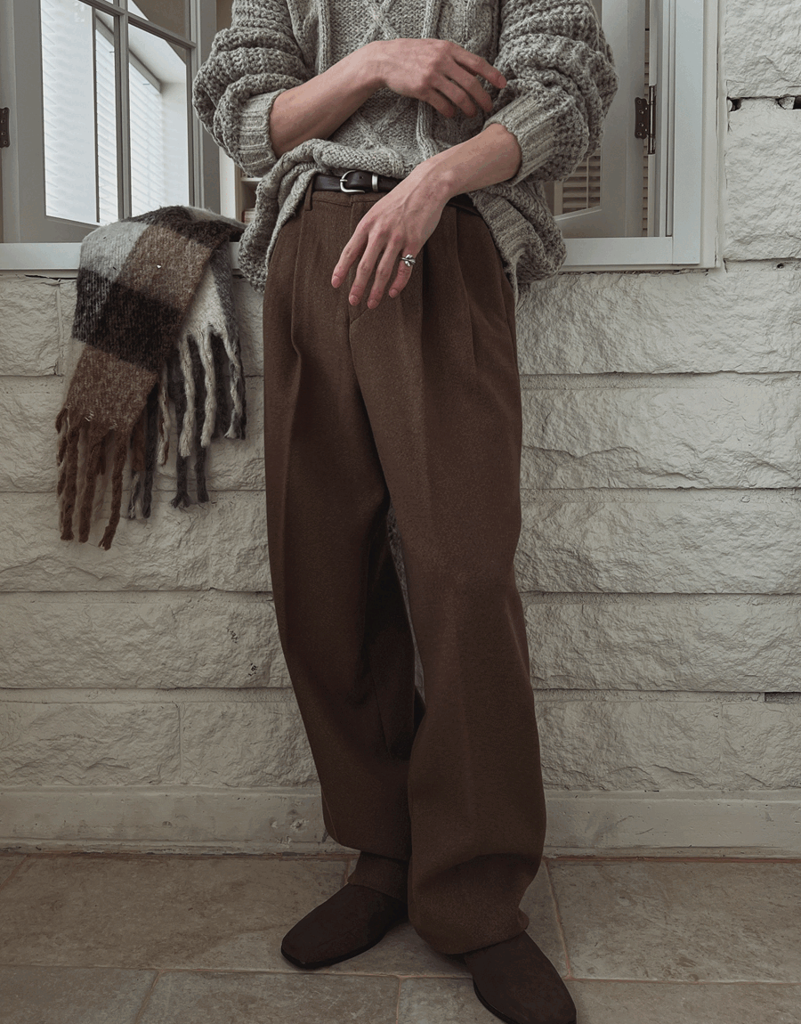 褶皺雙褶羊毛寬鬆西裝褲