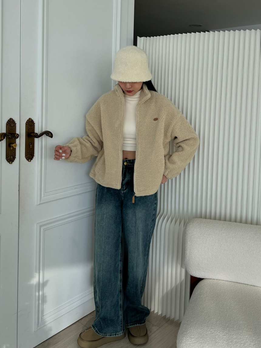 QQ毛立領胸標外套*2色