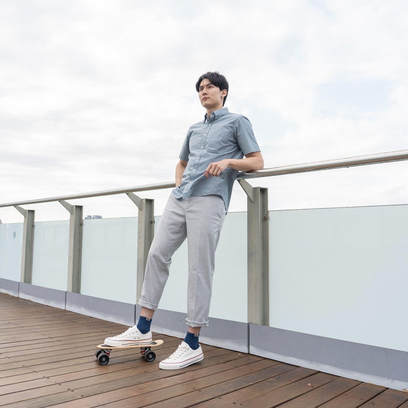 《速碼》氣墊運動襪-逆風藍-短筒-L〈除臭/厚底〉