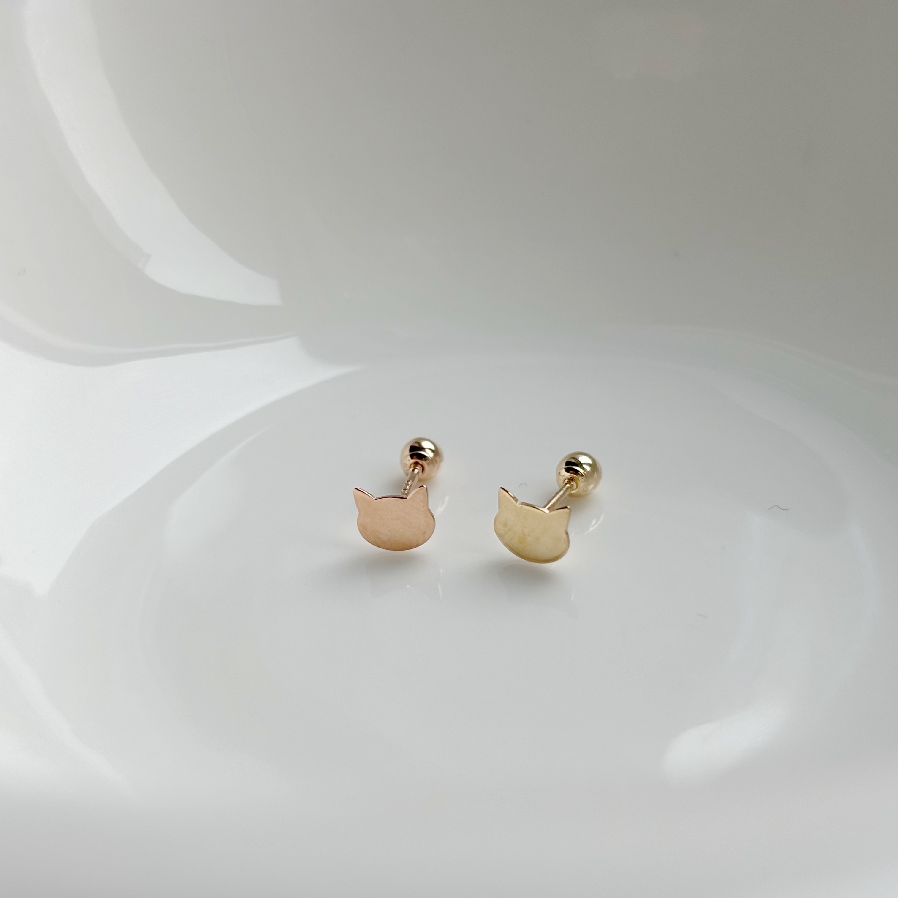 14K小貓咪轉珠耳環