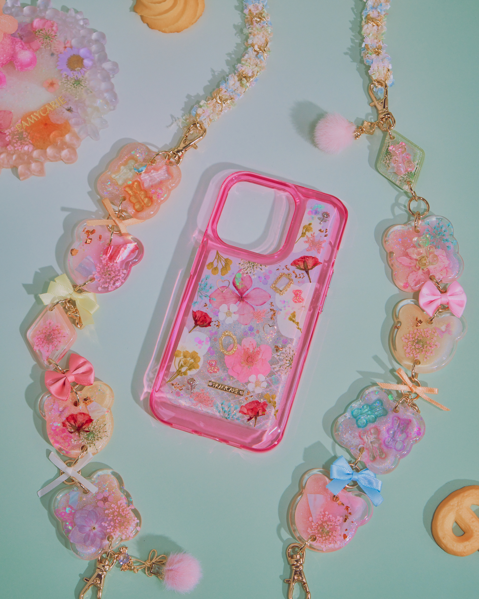 Checkered Floral Embossed Semi-Transparent Phone Case