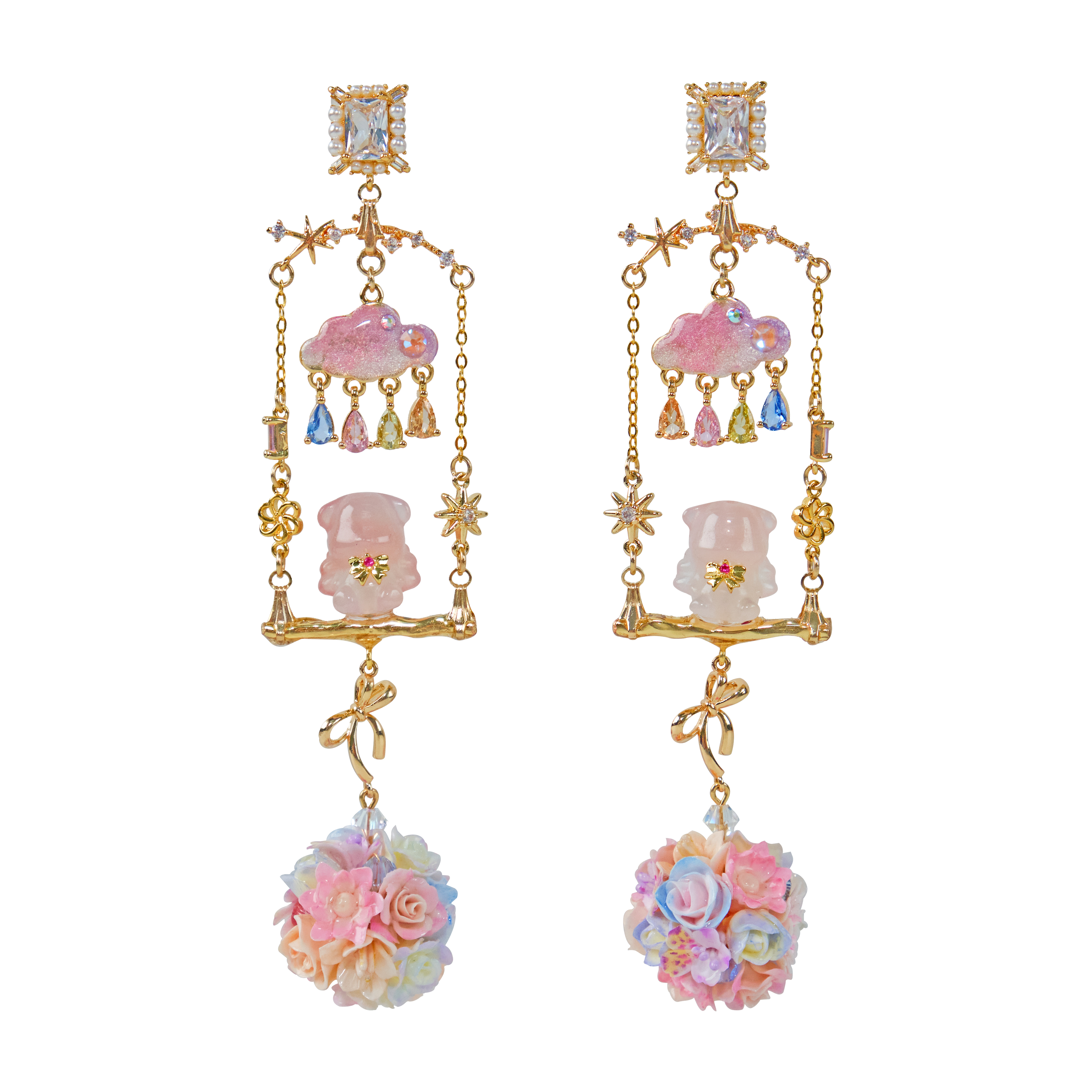 Bubbly Bear’s Secret Agate Flower Swing Earrings