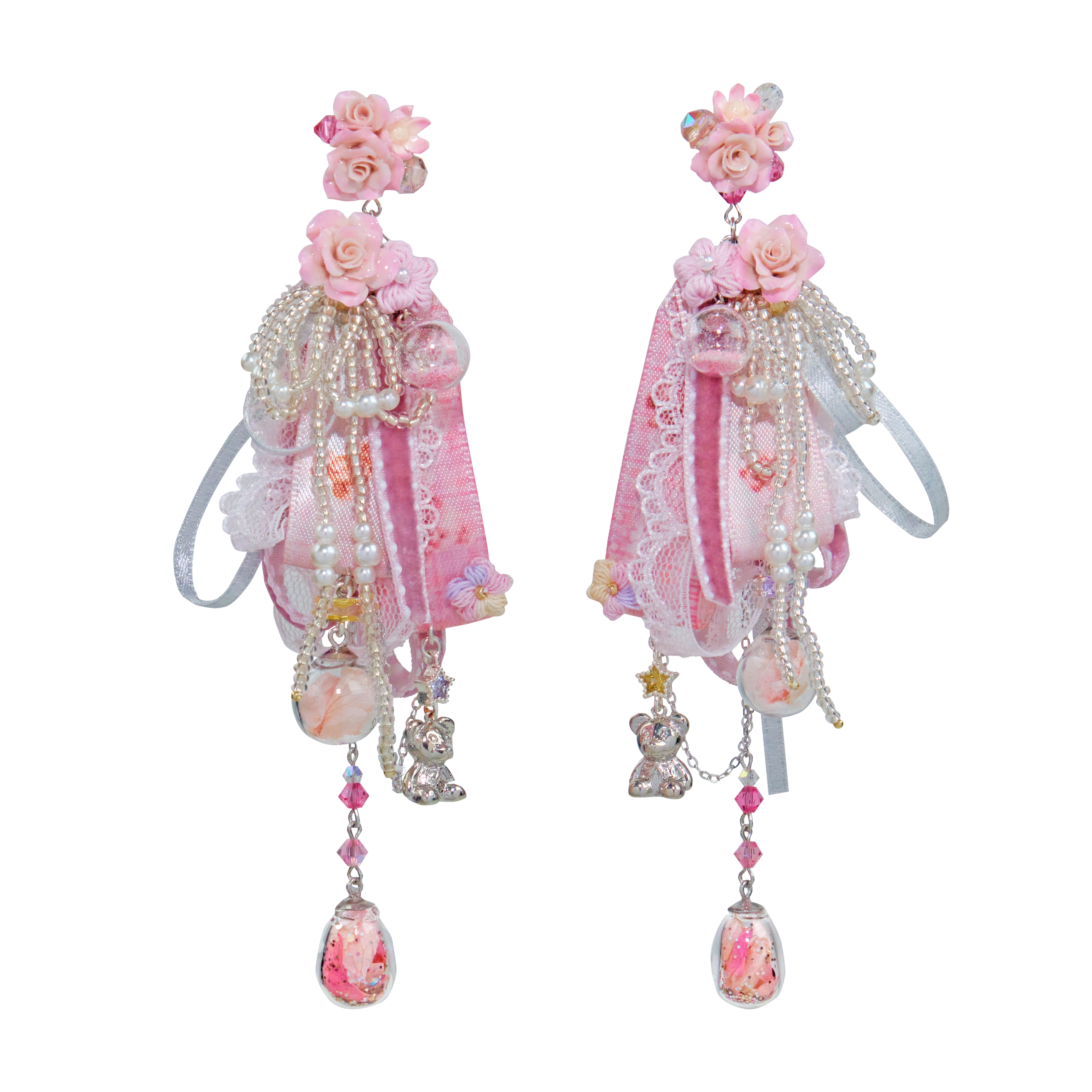 Surprise Box Dried Rose and Ribbon Earrings