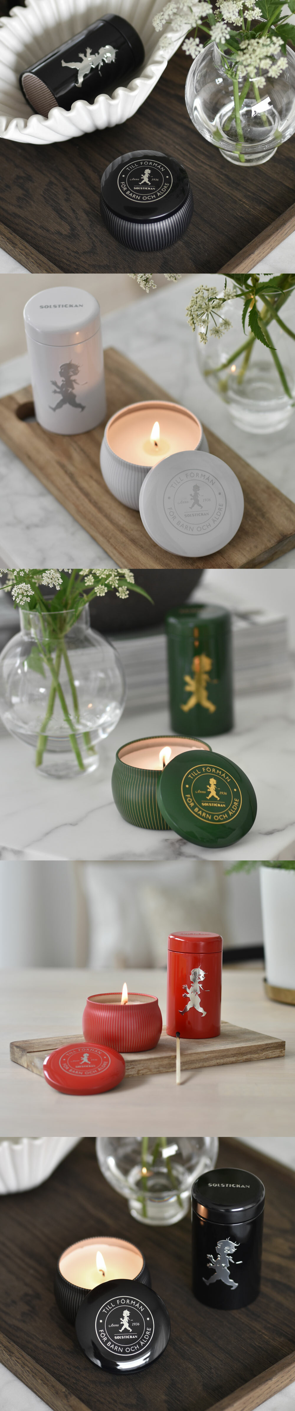 solstickan 蠟燭火柴禮盒組，精心挑選的北歐天然香水精油，白色-尤加利，紅色-柑橘肉桂。