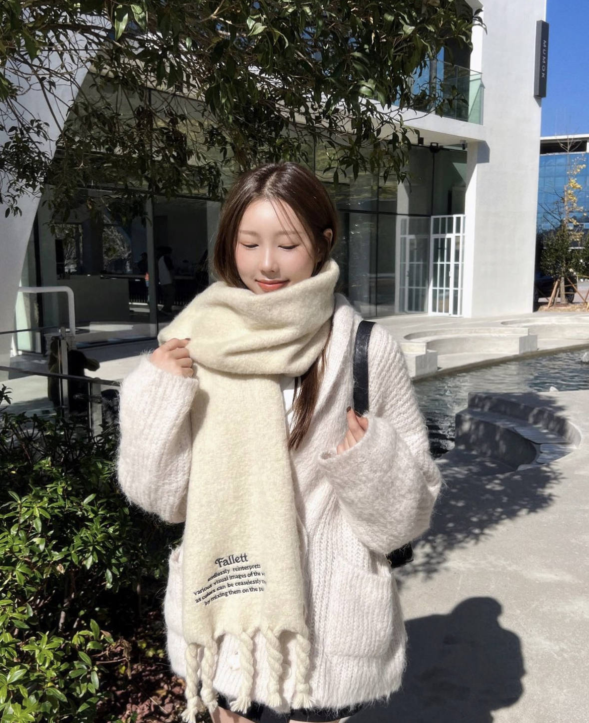 韓國🇰🇷連線 Fallett Story Logo流蘇長圍巾 灰色 粉色 米白色 亮綠色 寶藍色(任買兩件711免運)/預購