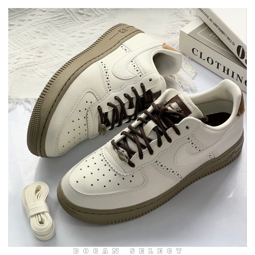 NIKE AIR FORCE 1 AF1 巴洛克 美拉德 白棕雕花 (FV3700-112)