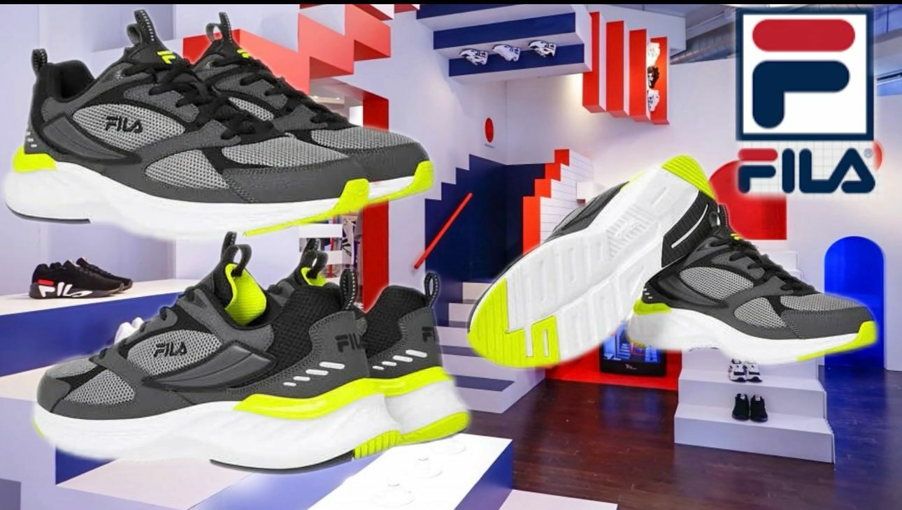 【預購】FILA F112903 男裝跑鞋 (黑灰配黃邊)